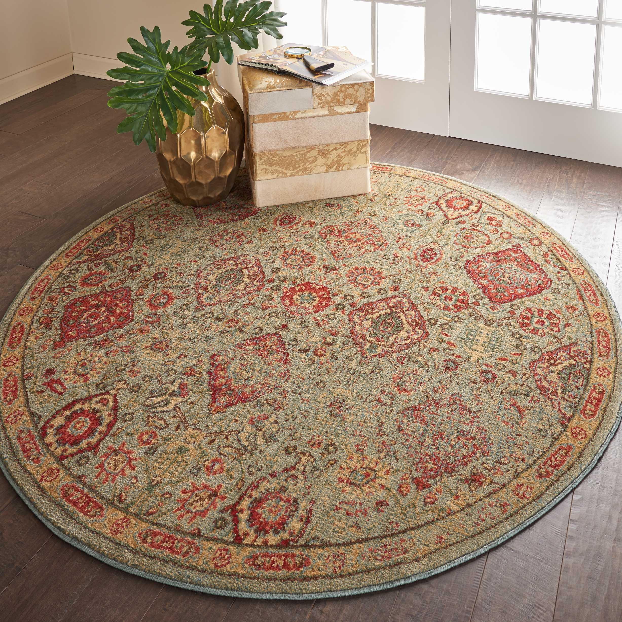 Elegant Somerset Light Green Round Wool-Blend Area Rug, 5'6"