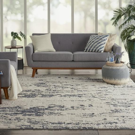 Nourison Textured Contemporary Plush Indoor Area Rug Ivory Blue 7'10" x 9'10"