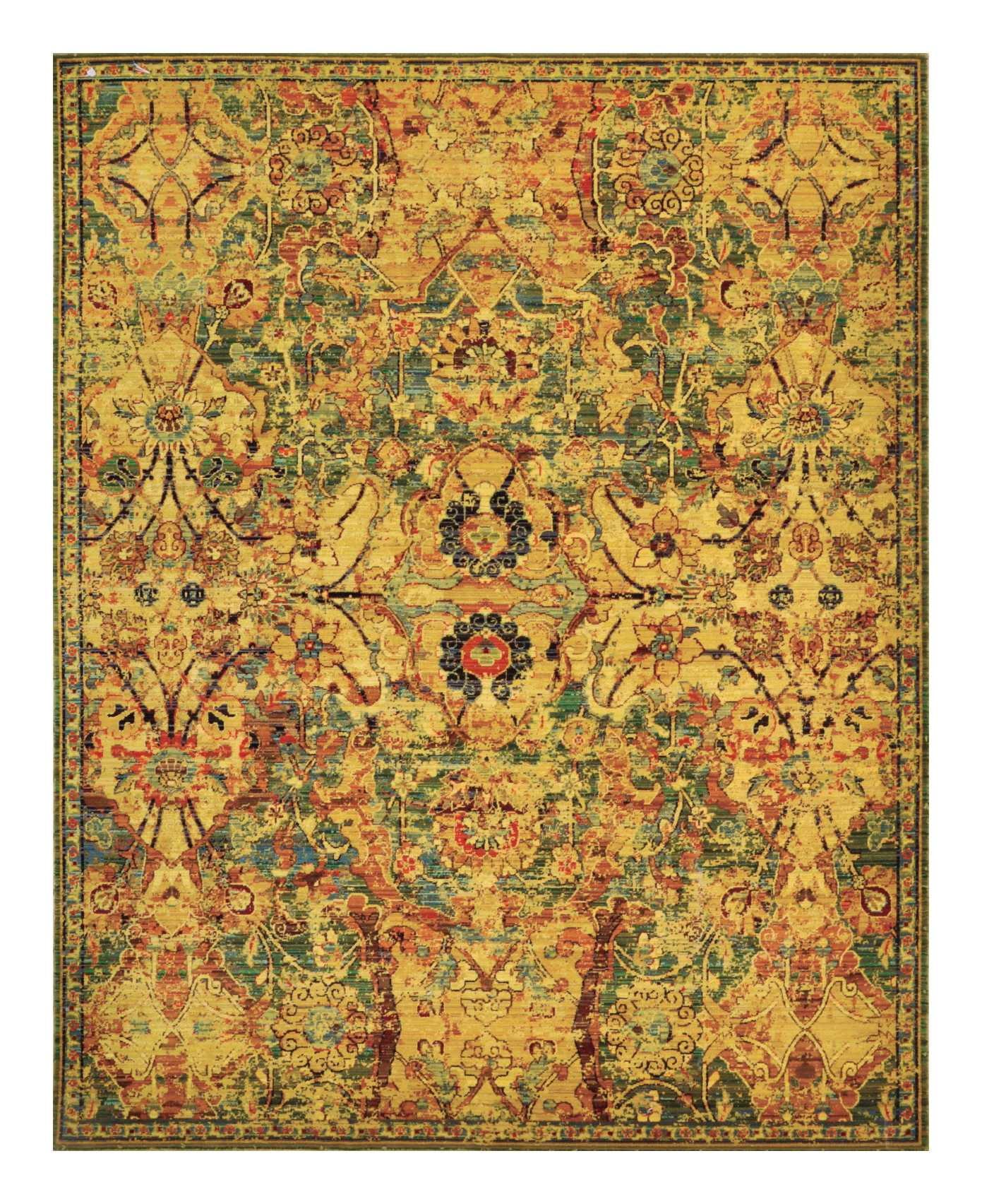 Elegant Olive Green Wool Blend 9' x 12' Traditional Area Rug