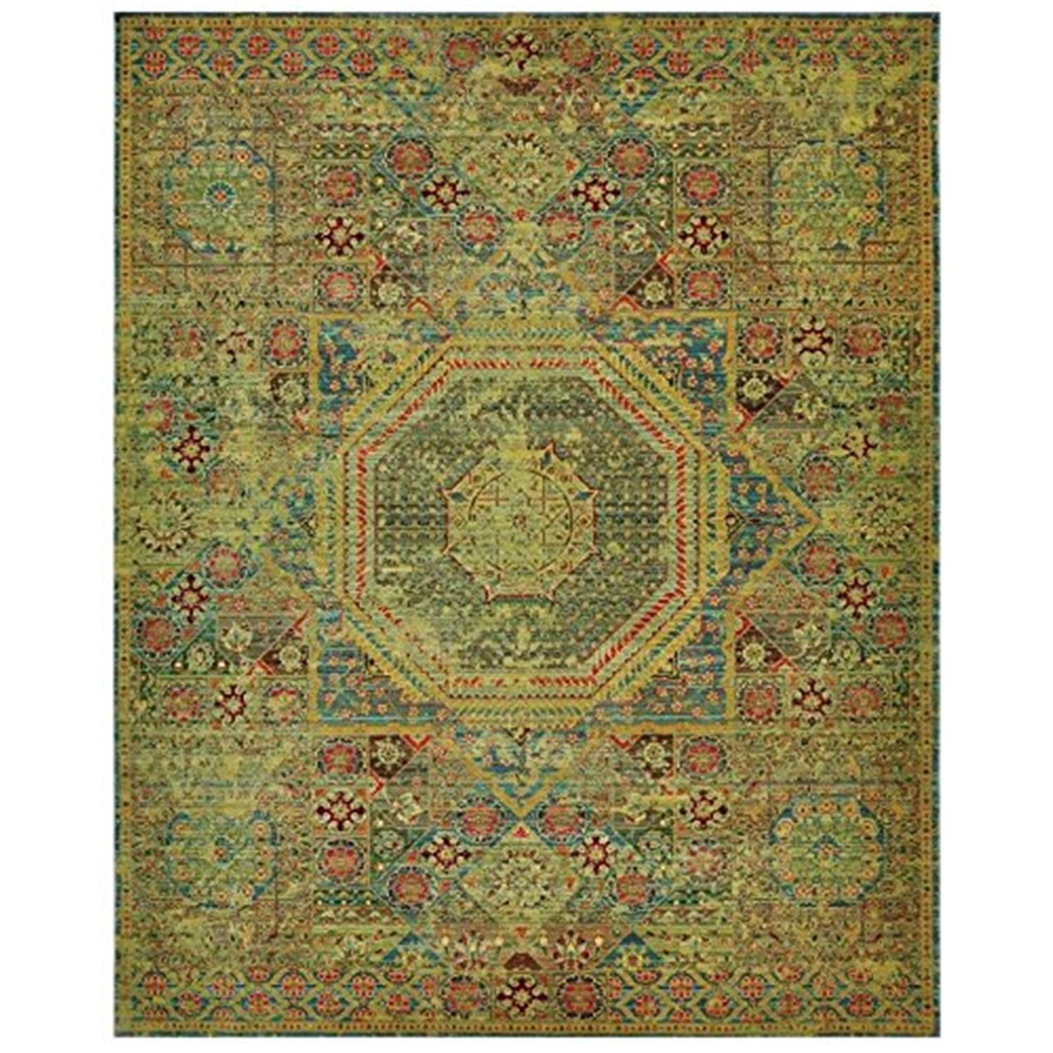 Teal and Blue Wool Medallion Area Rug, 8' x 6'