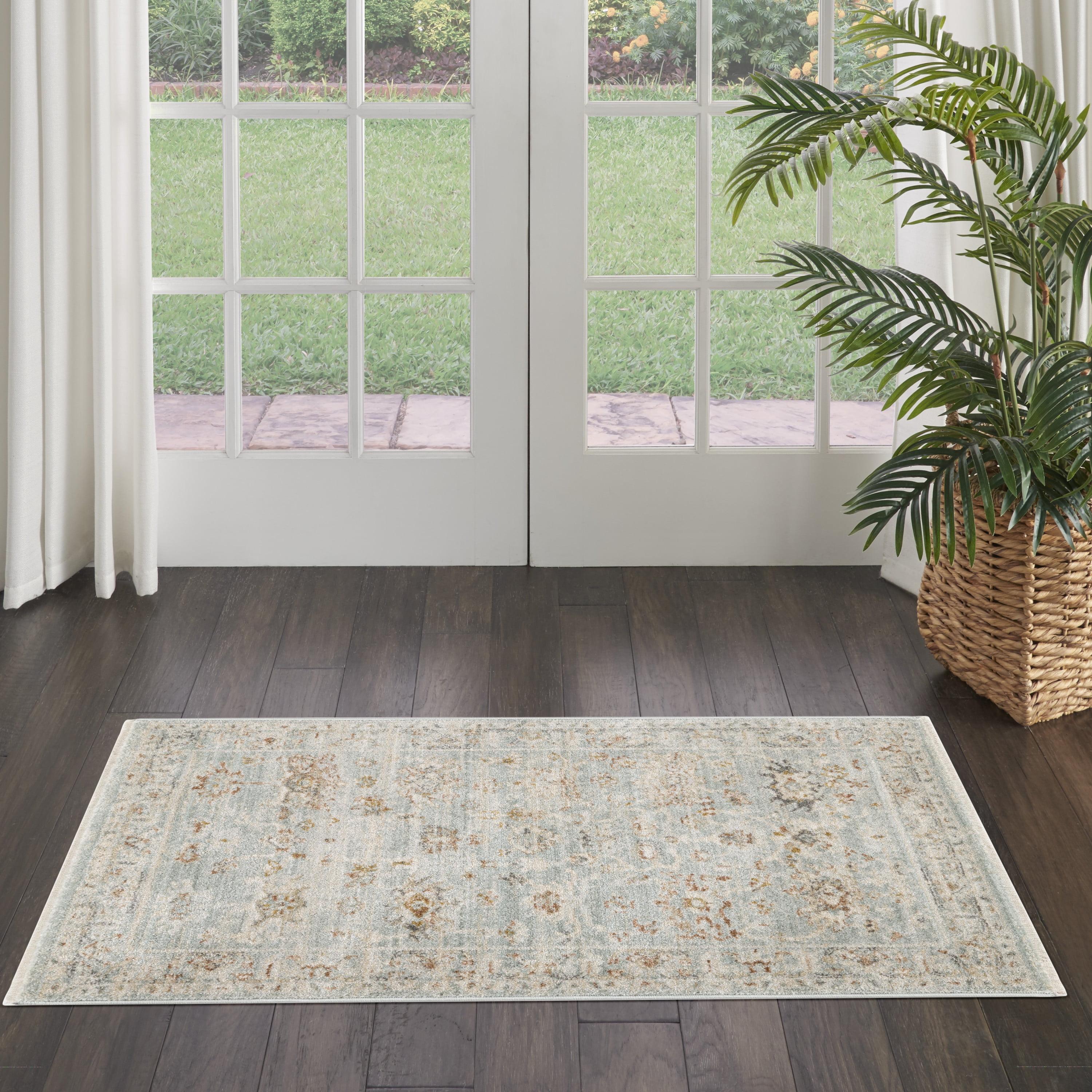 Light Blue Rectangular Synthetic Persian Area Rug 2'6" x 4'6"