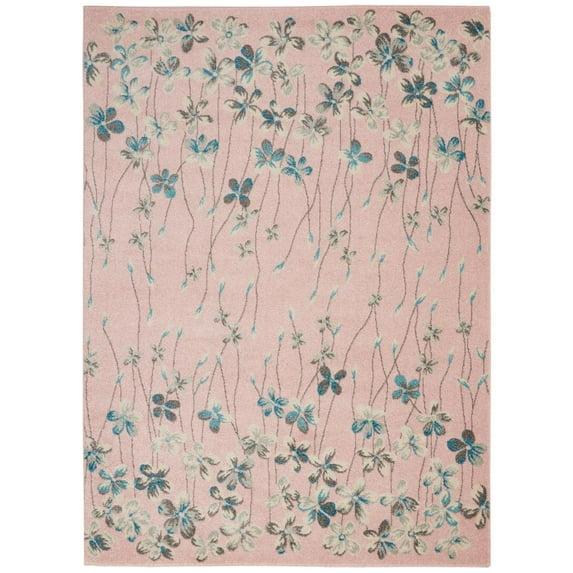 Nourison Tranquil 5'3" X 7'3" (5' x 7') Pink Area Rug Bohemian Botanical Vine and Bloom by Nourison