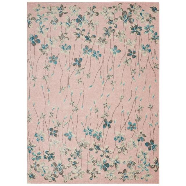 Nourison Tranquil 5'3" X 7'3" (5' x 7') Pink Area Rug Bohemian Botanical Vine and Bloom by Nourison