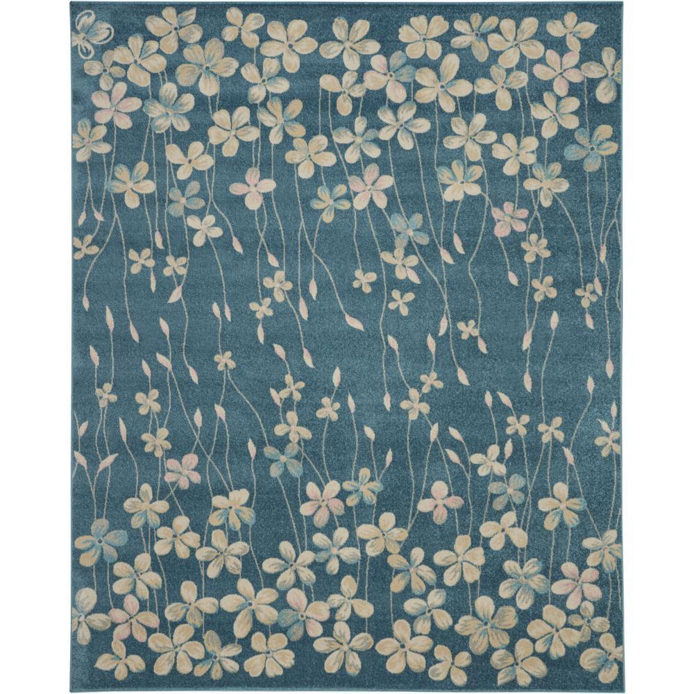 Handmade Turquoise Floral Viscose Rectangular 8' x 10' Rug