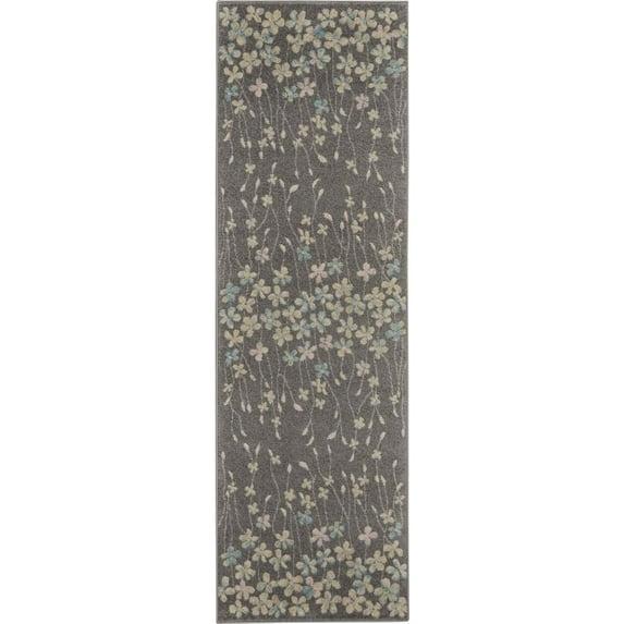 Nourison Tranquil 2'3" X 7'3" (7' Runner) Grey/Beige Indoor Area Rug Bohemian Botanical Vine and Bloom by Nourison