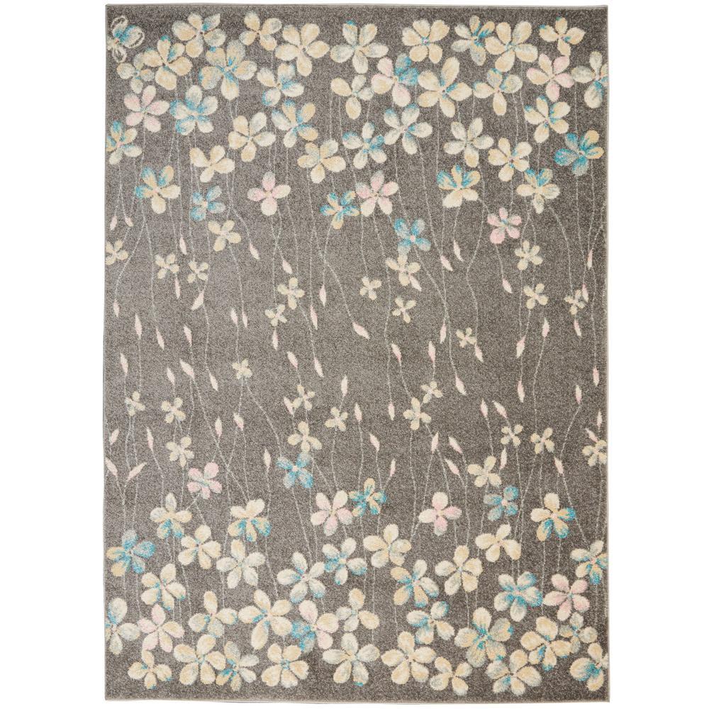 Handmade Grey and Beige Floral Synthetic 4' x 6' Rug