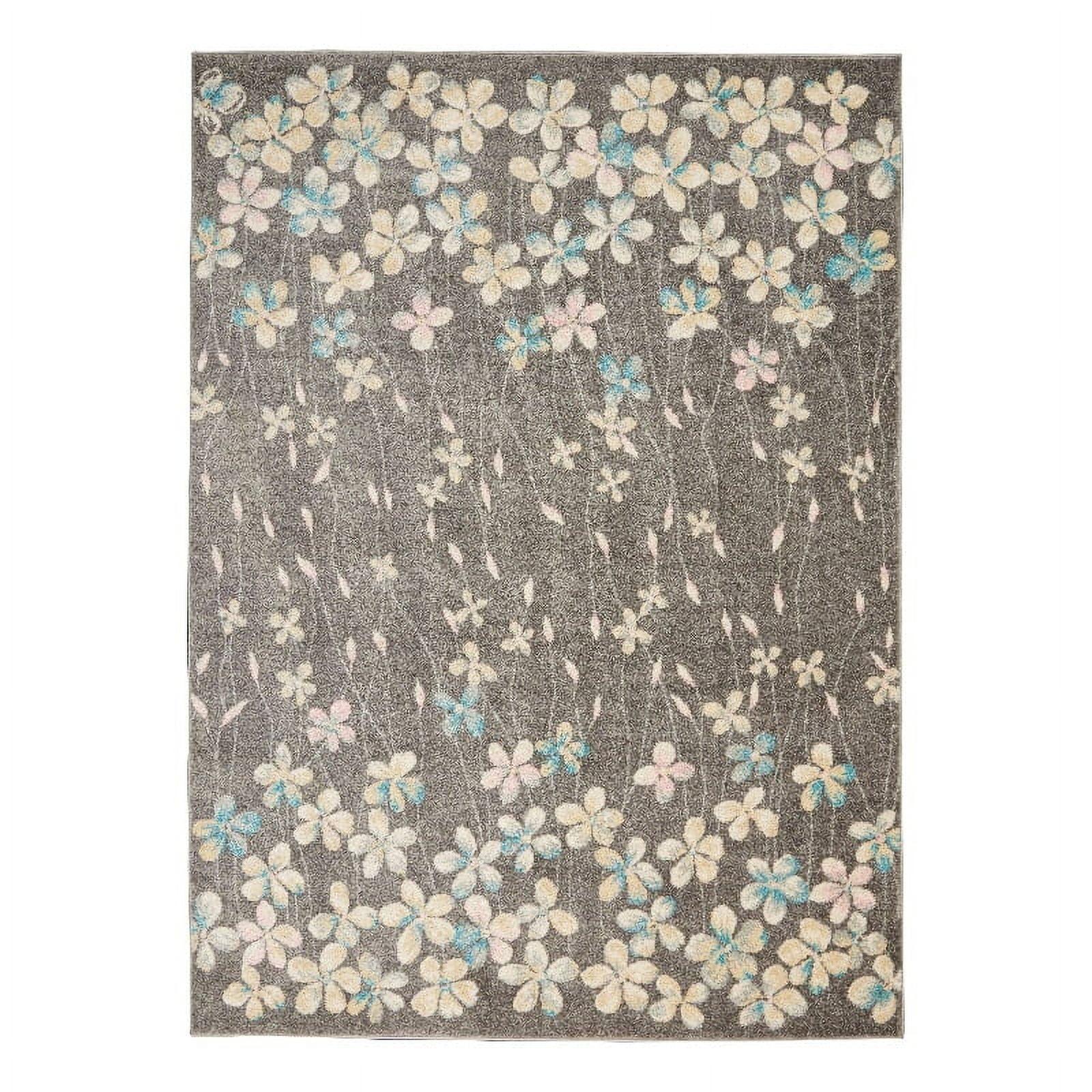 Nourison Tranquil 5'3" X 7'3" (5' x 7') Grey/Beige Area Rug Bohemian Botanical Vine and Bloom by Nourison