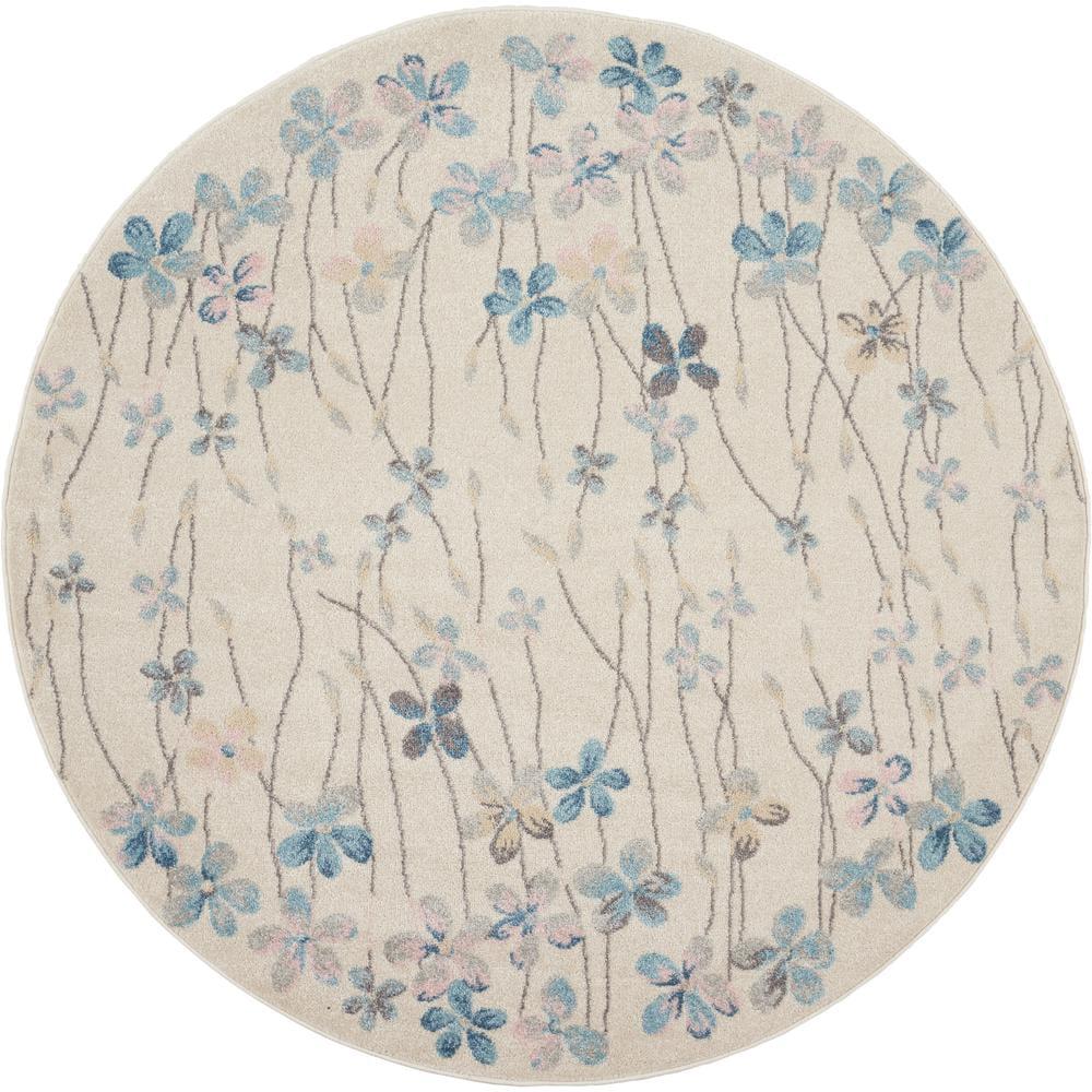 Nourison Tranquil Floral Ivory 5'3" x ROUND Area Rug, (5 Round)