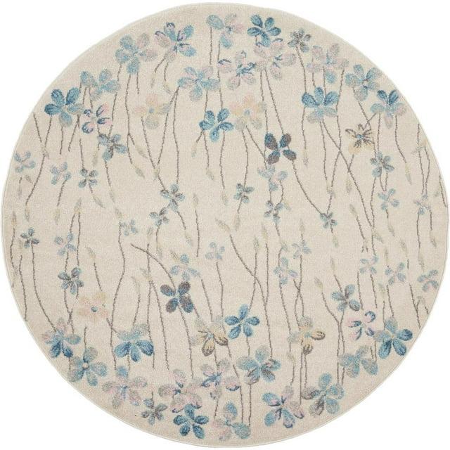 Nourison Tranquil Floral Ivory 5'3" x ROUND Area Rug, (5 Round)
