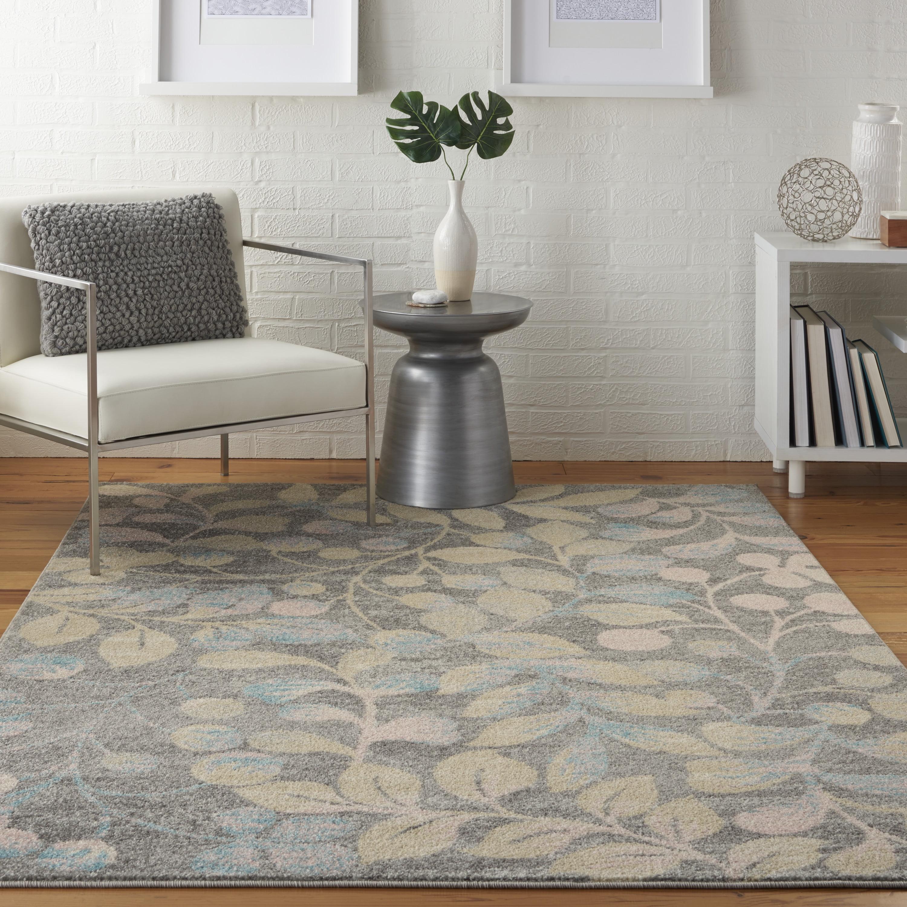 Elegant Grey/Beige Floral Synthetic 5' x 7' Area Rug