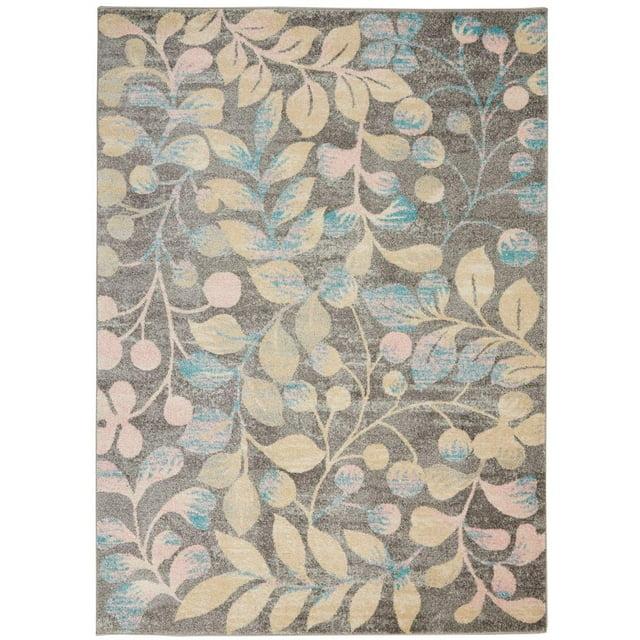 Nourison Tranquil 6' X 9' Grey/Beige Area Rug Contemporary Botanical Vine and Bloom by Nourison