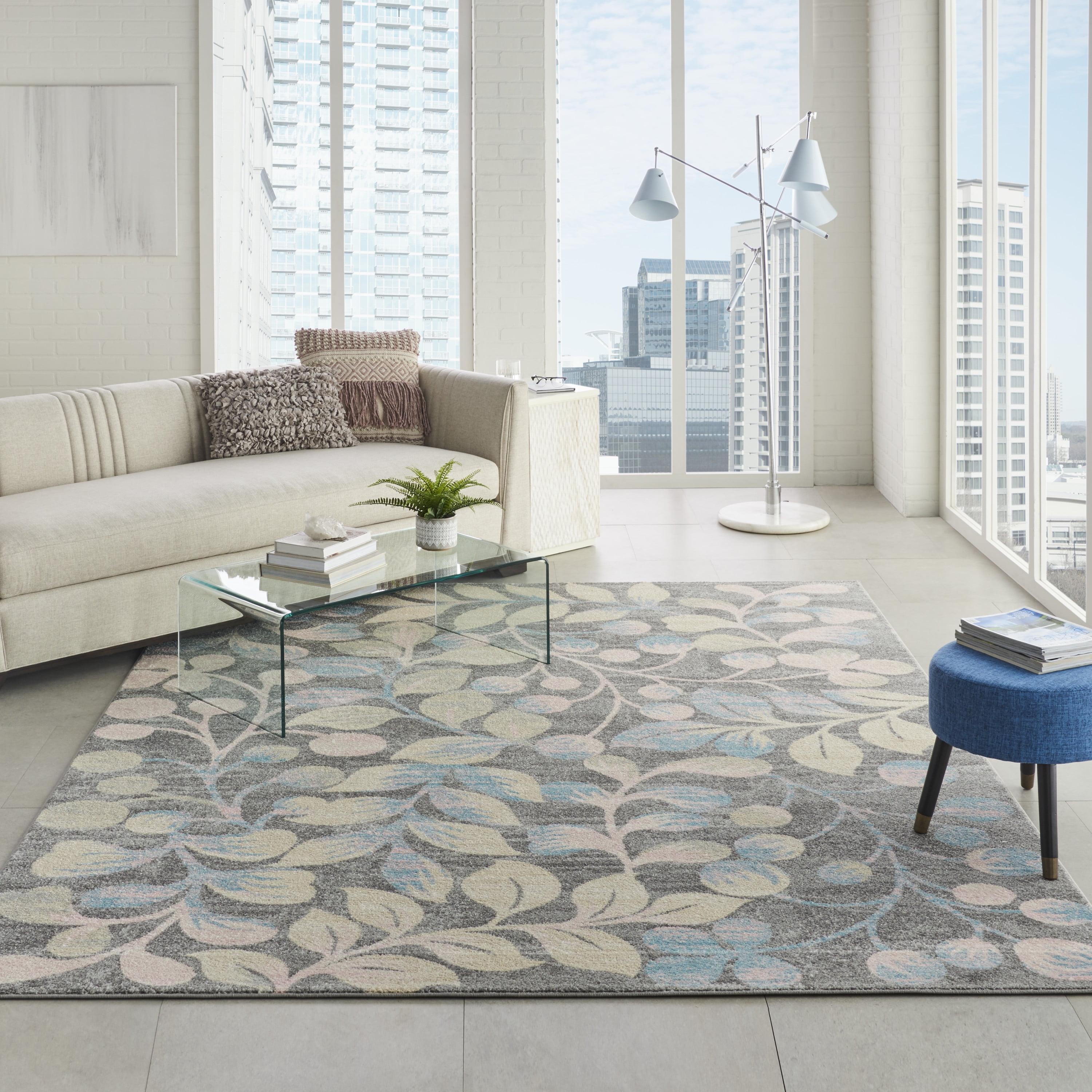 Grey and Beige Floral Synthetic 8' x 10' Area Rug