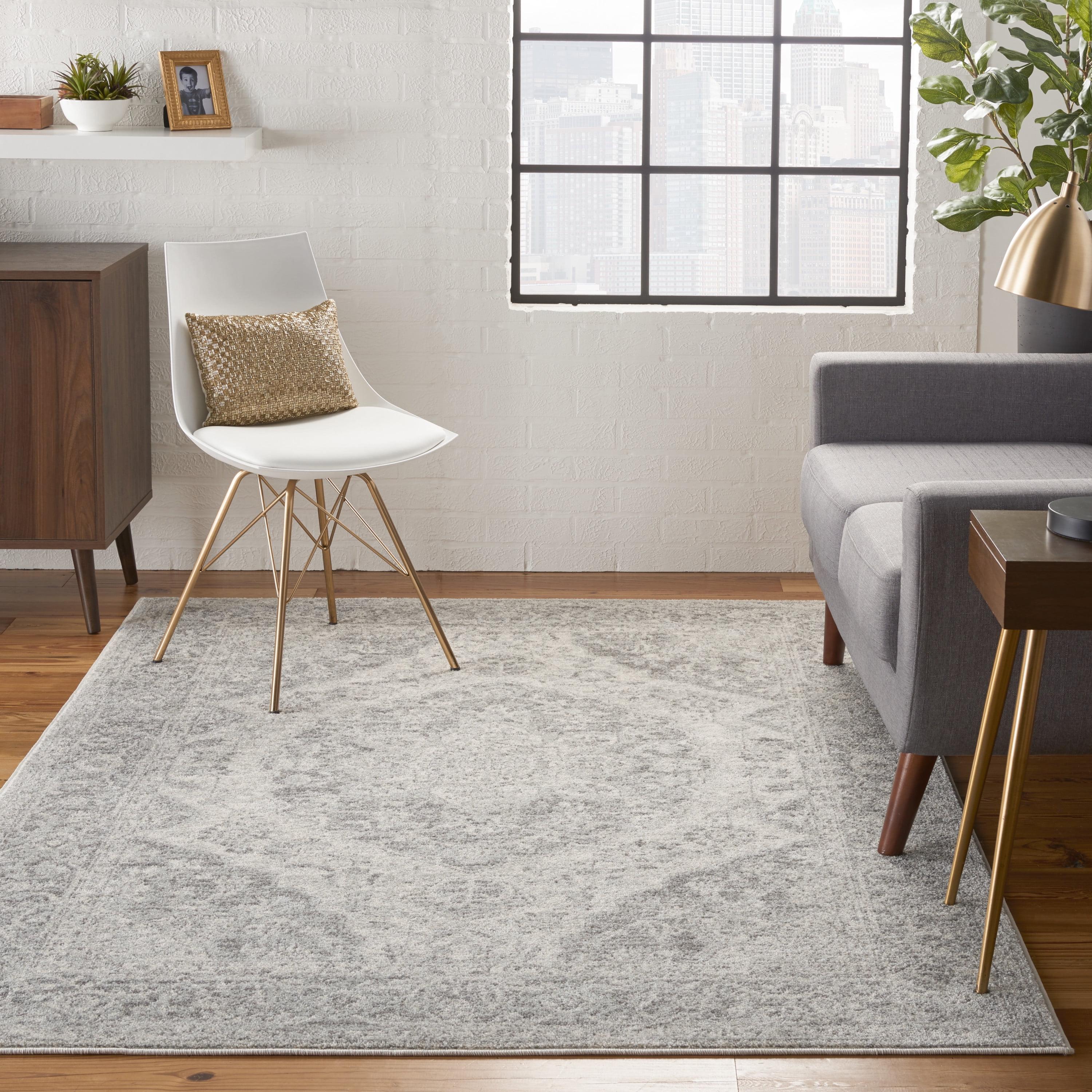 Ivory and Grey Synthetic Rectangular 4' x 6' Area Rug