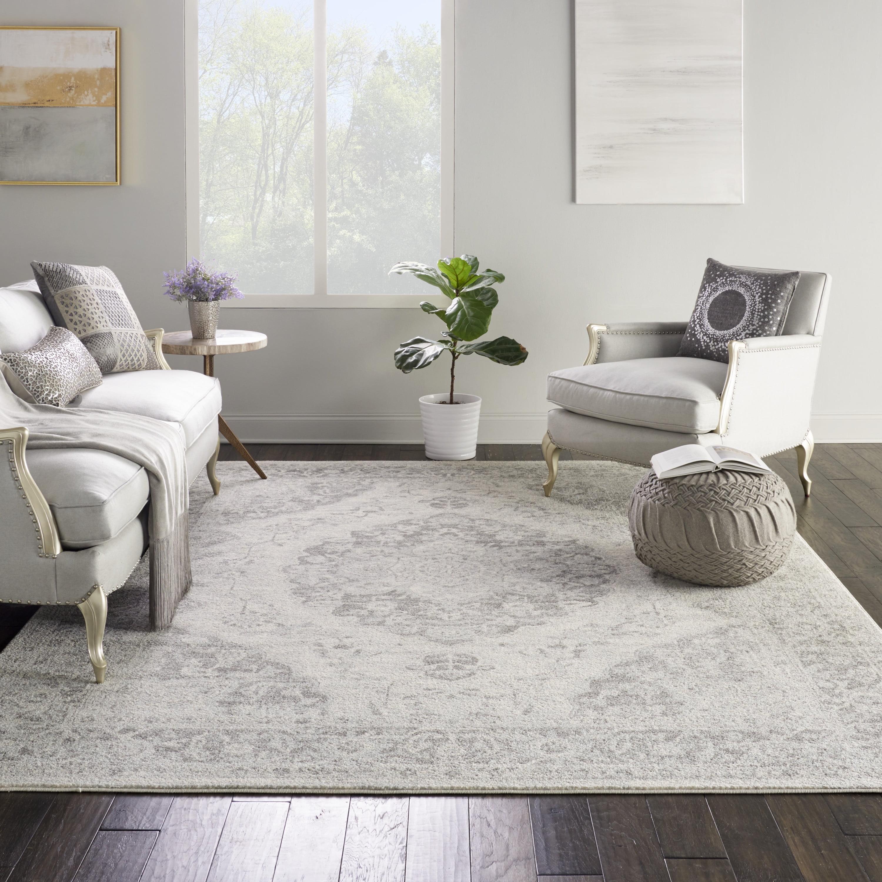 Ivory and Grey Synthetic Rectangular 6' x 9' Area Rug