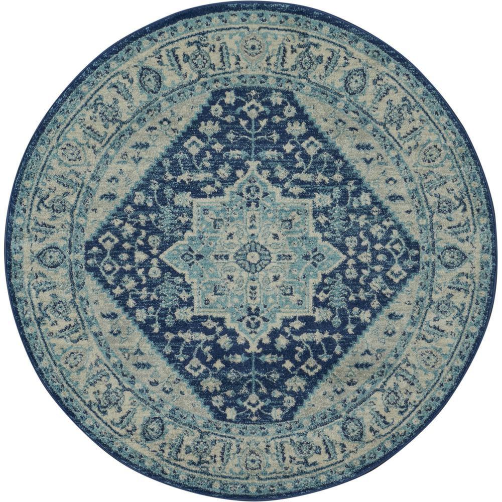 Nourison Tranquil Persian Indoor Rug Ivory Navy 5'3" x Round
