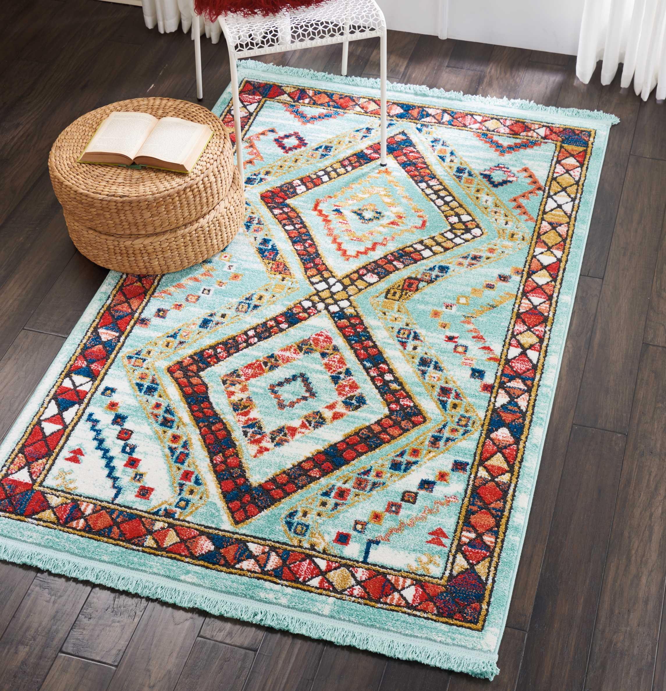 Nourison Decor Bordered Diamond Indoor Area Rug - 3'11" x 6'2" Aqua