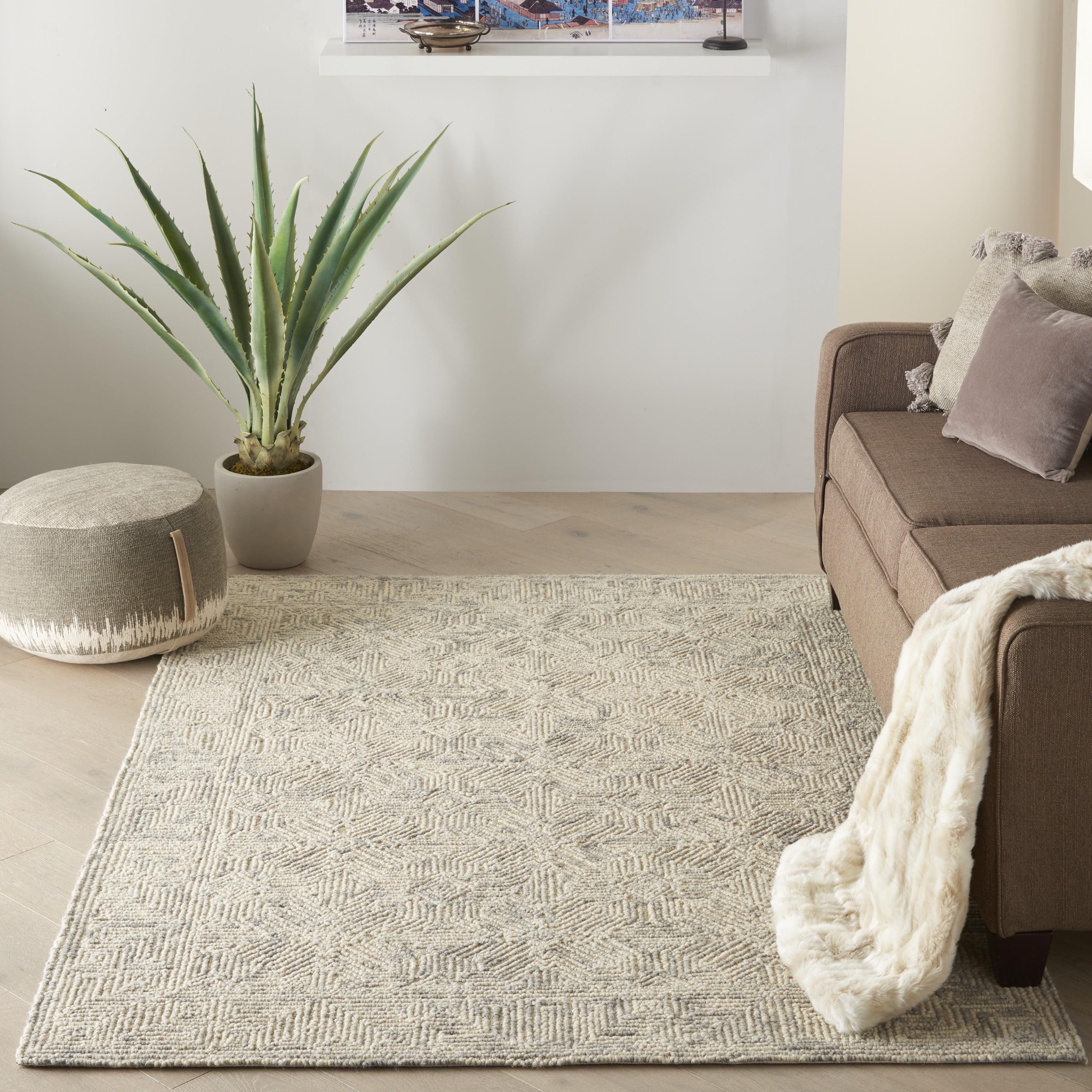 Beige and Grey Hand-Tufted Wool 5' x 7' Area Rug