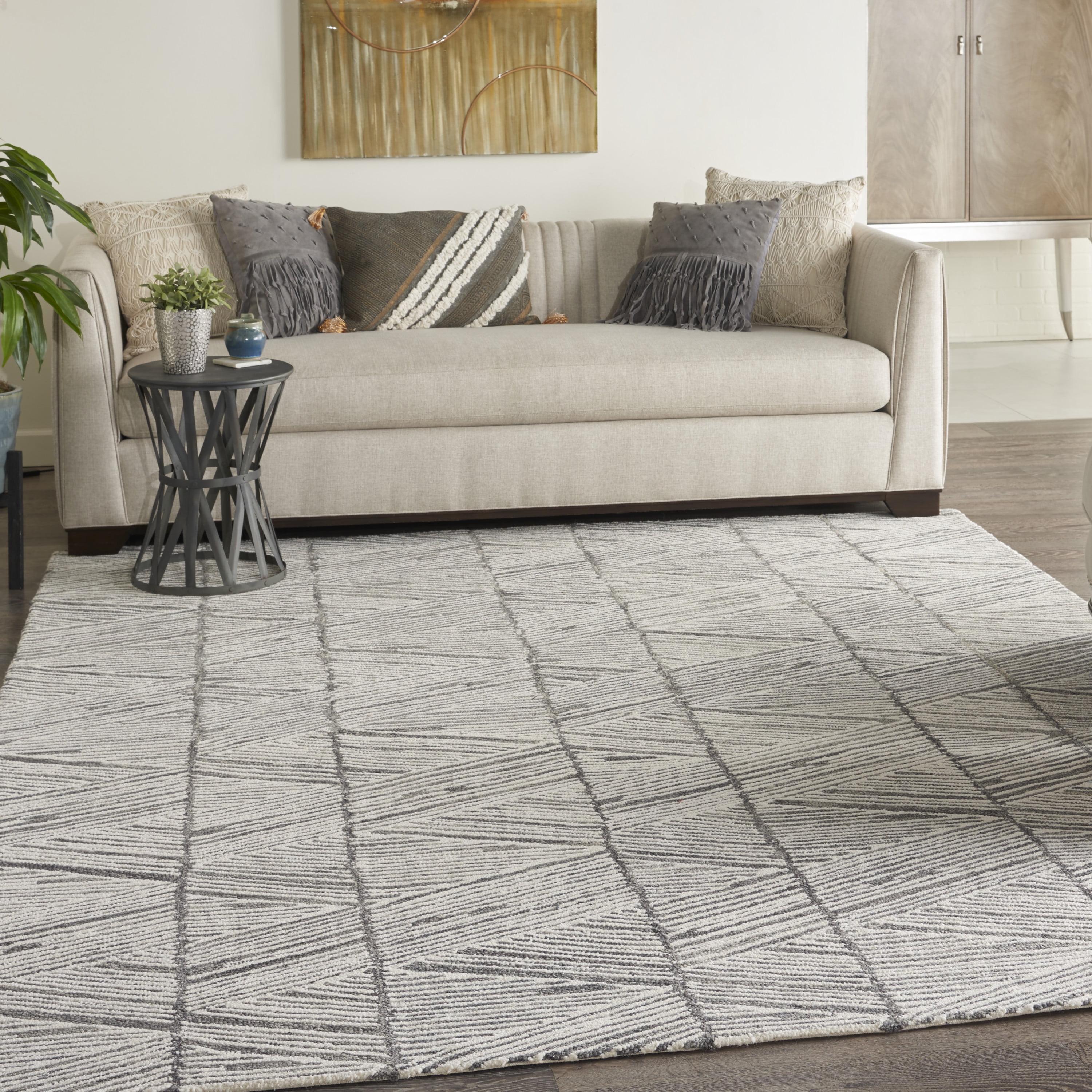 Artisanal Grey and White Hand-Tufted Wool Rectangular Area Rug, 8'3" x 11'6"