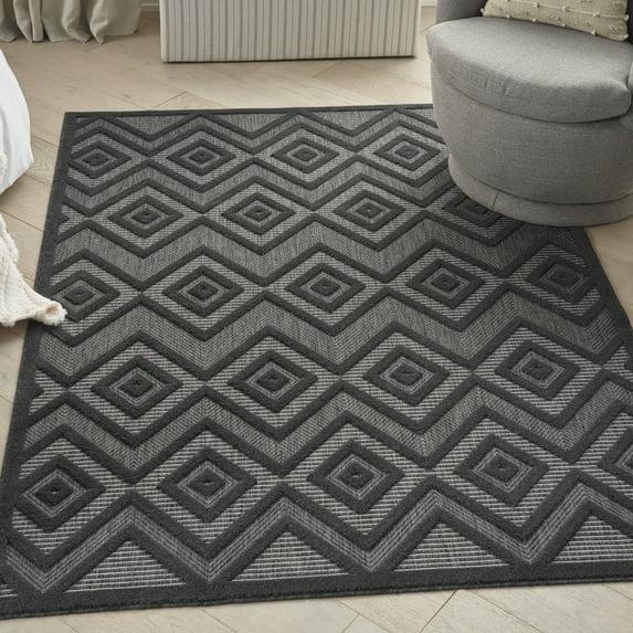 Nourison Versatile Diamond Geometric Flatweave Indoor Outdoor Area Rug Charcoal/Black 5' x 7'