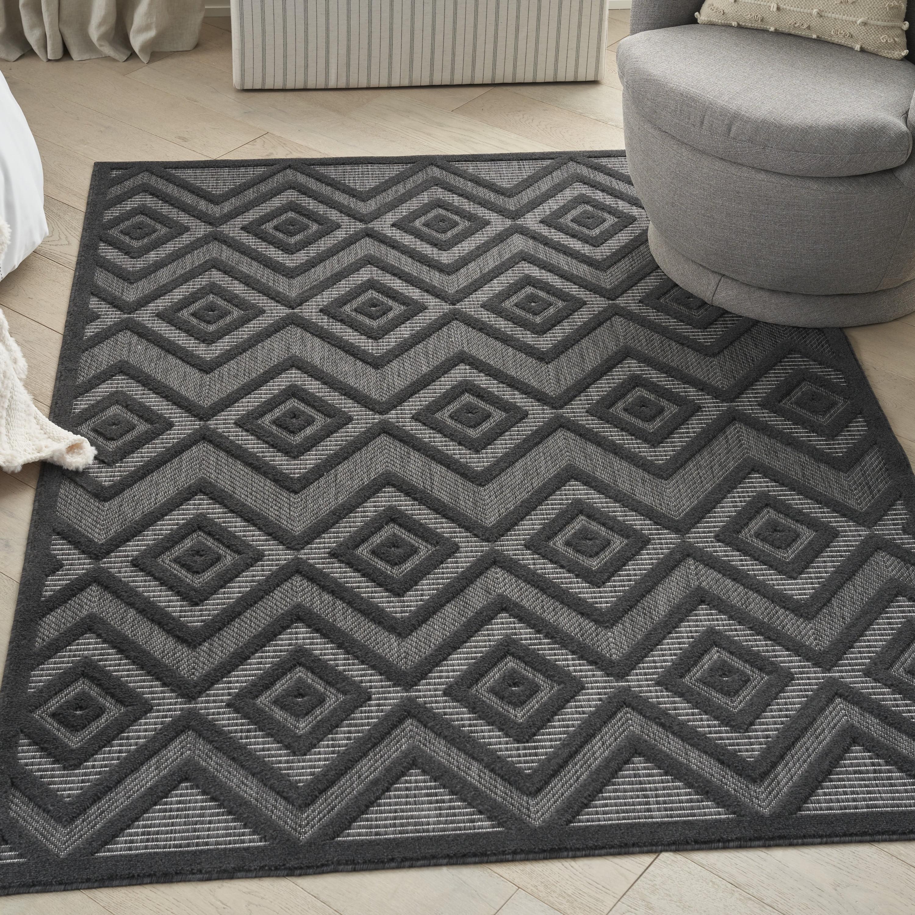 Nourison Versatile Diamond Geometric Flatweave Indoor Outdoor Area Rug Charcoal/Black 6' x 9'