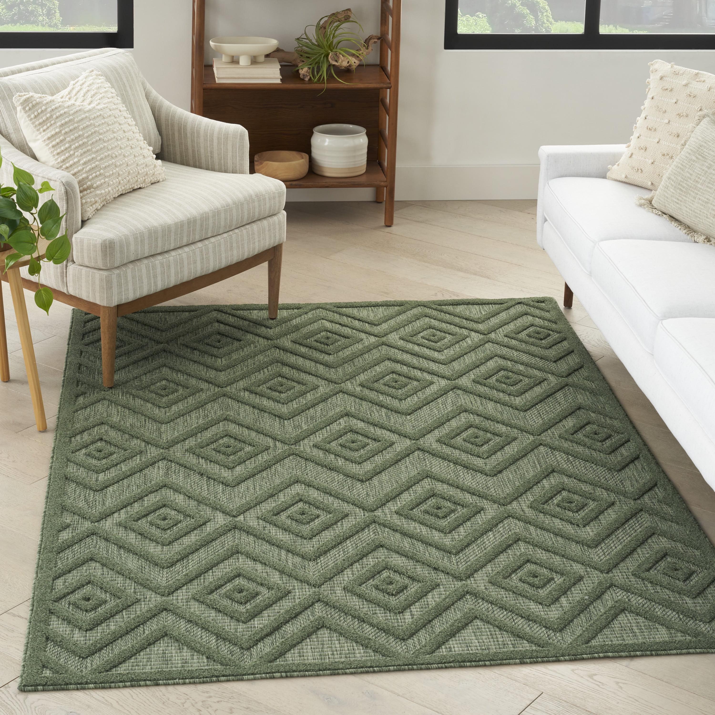 Nourison Versatile Diamond Geometric Flatweave Indoor Outdoor Area Rug Green 5' x 7'