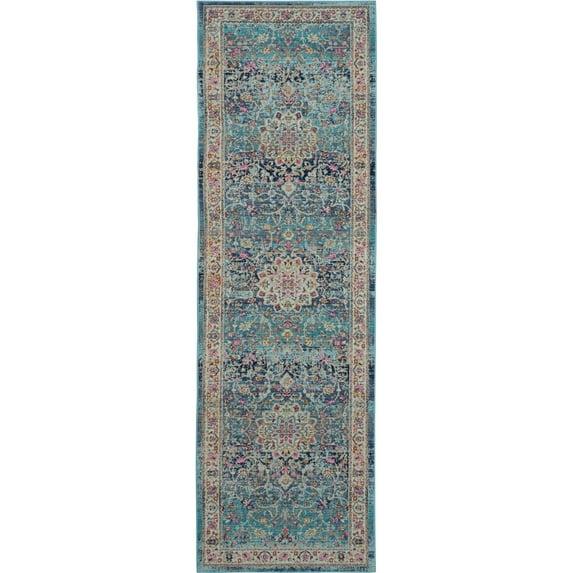 Nourison Vintage Kashan VKA01 Blue/Ivory/Orange Indoor Area Rug - 2'4 x 8'