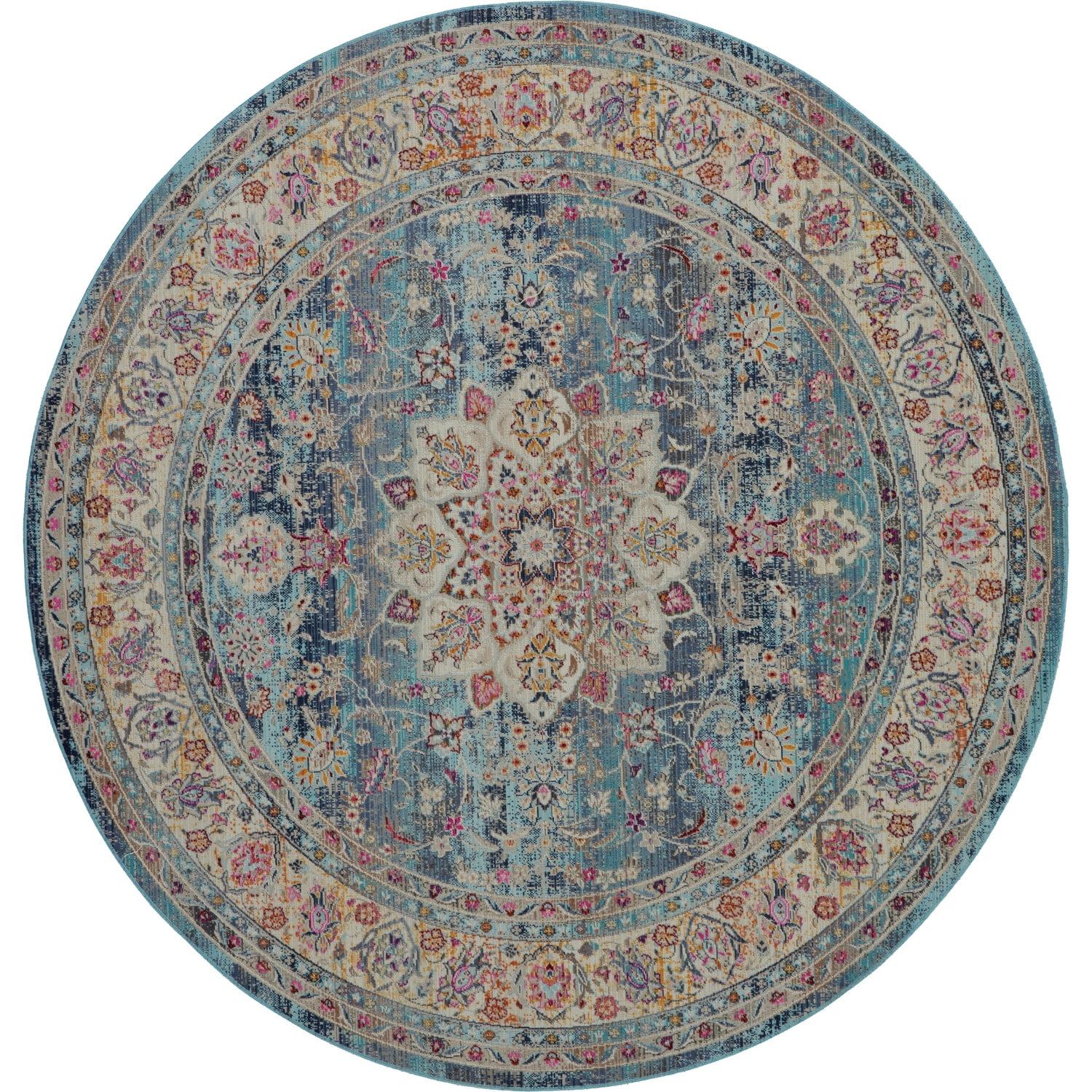 Nourison Vintage Kashan VKA01 Blue/Ivory/Orange Indoor Area Rug - 6' x ROUND