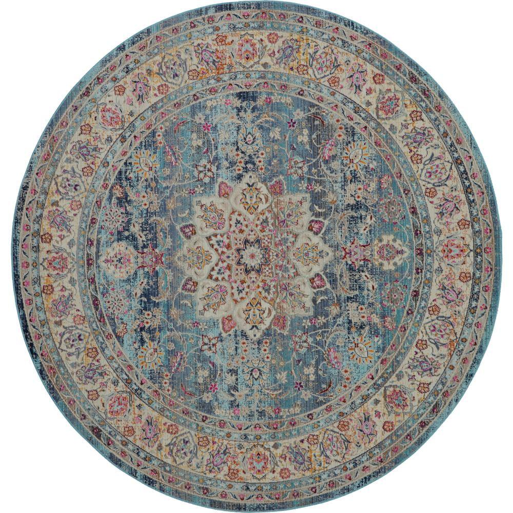 Nourison Vintage Kashan VKA01 Blue/Ivory/Orange Indoor Area Rug - 6' x ROUND
