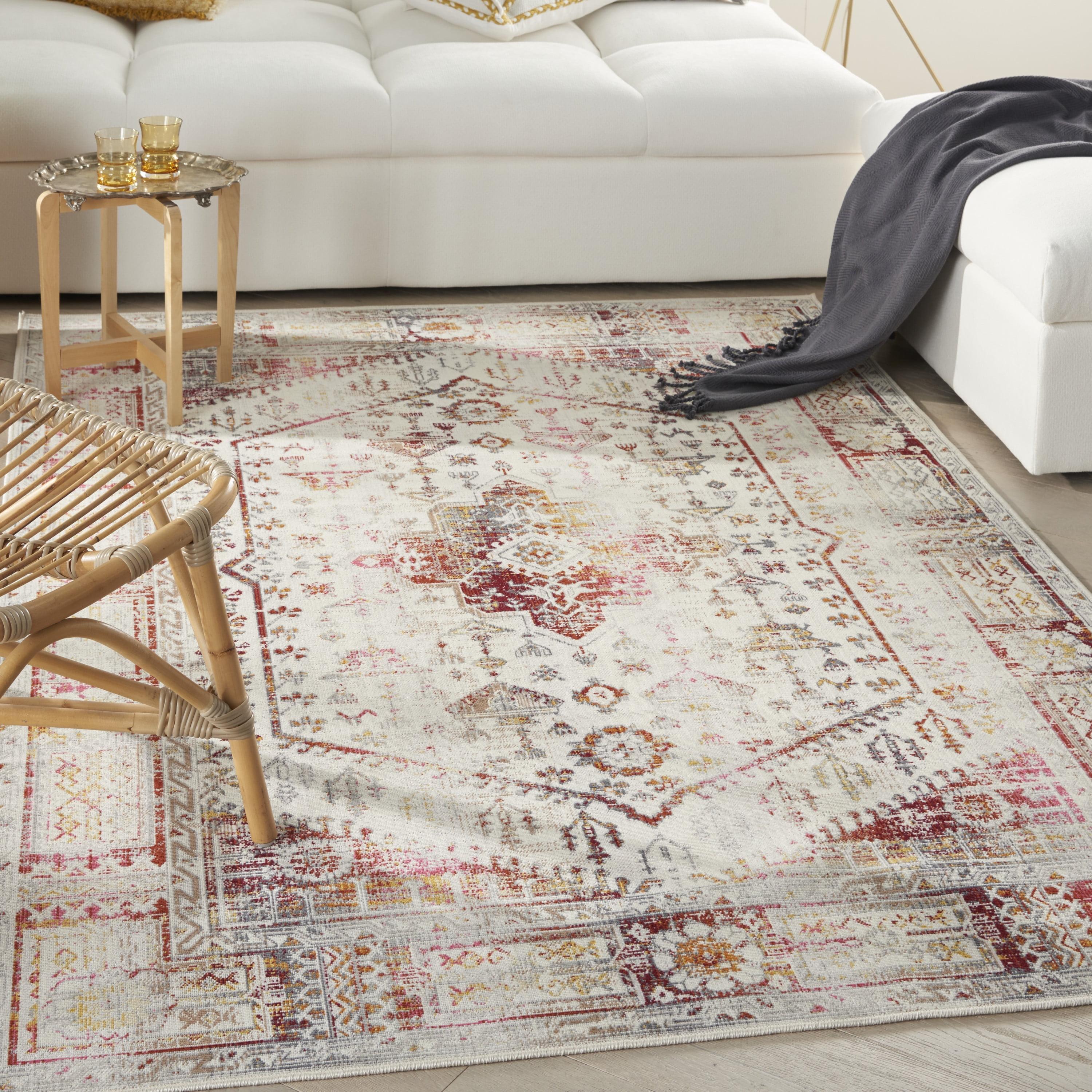 Ivory Red Distressed Medallion 5'3" x 7'10" Synthetic Area Rug