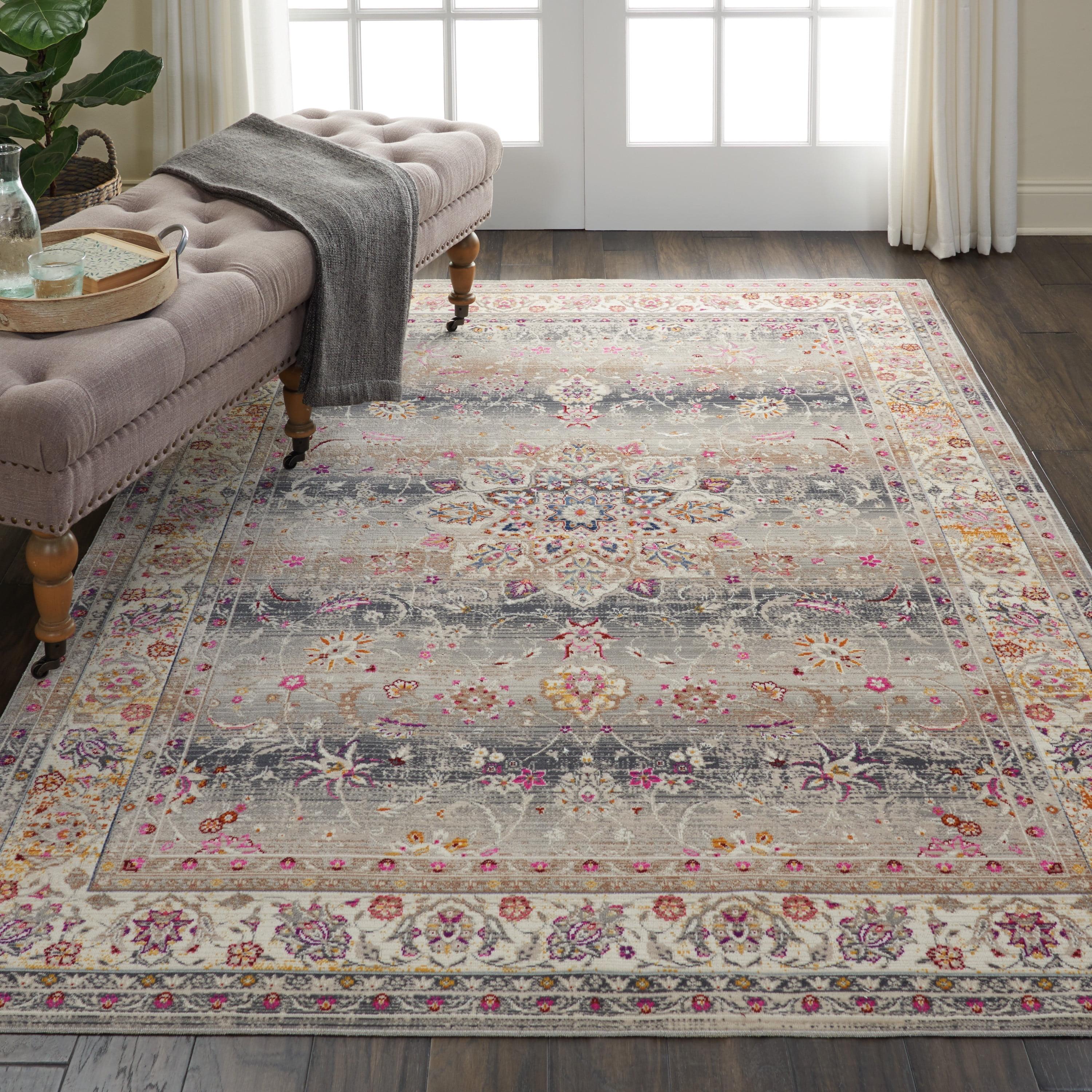 Nourison Vintage Kashan VKA01 Gray/Ivory/Pink Indoor Area Rug - 5'3 x 7'10