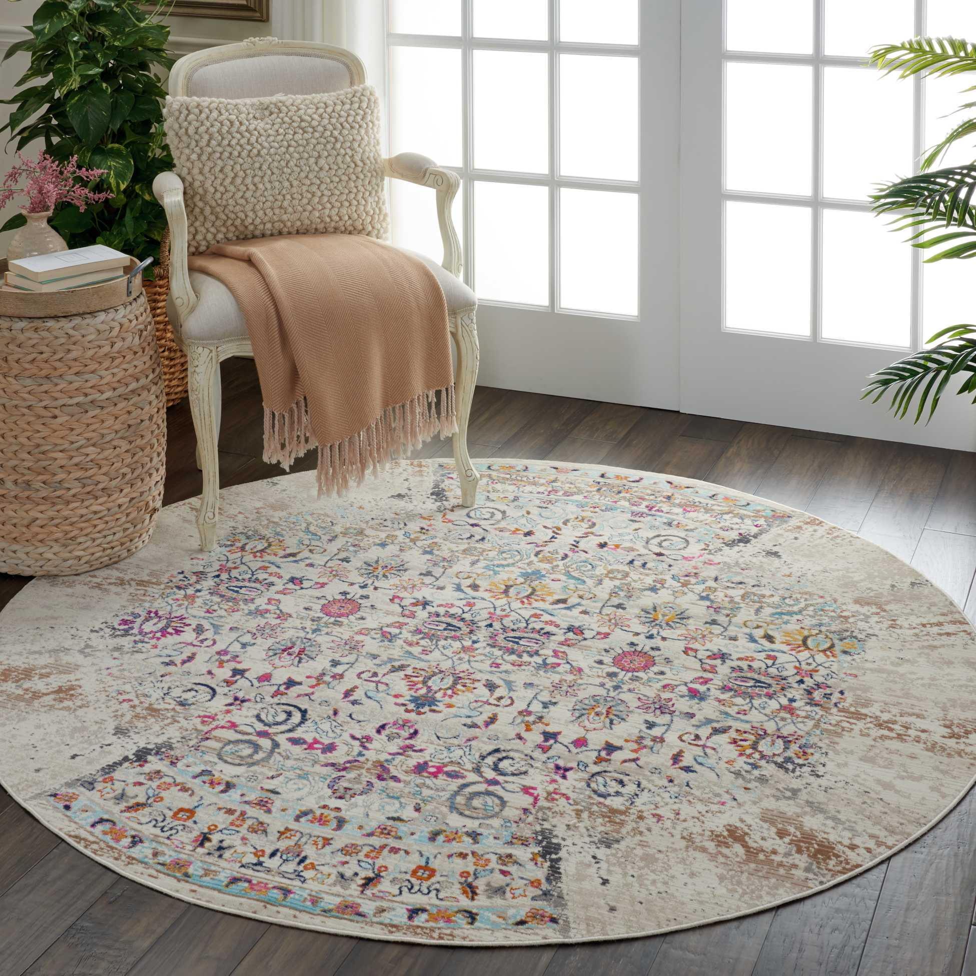 Nourison Vintage Kashan VKA02 Ivory/Light Blue/Orange Indoor Area Rug - 4' x ROUND