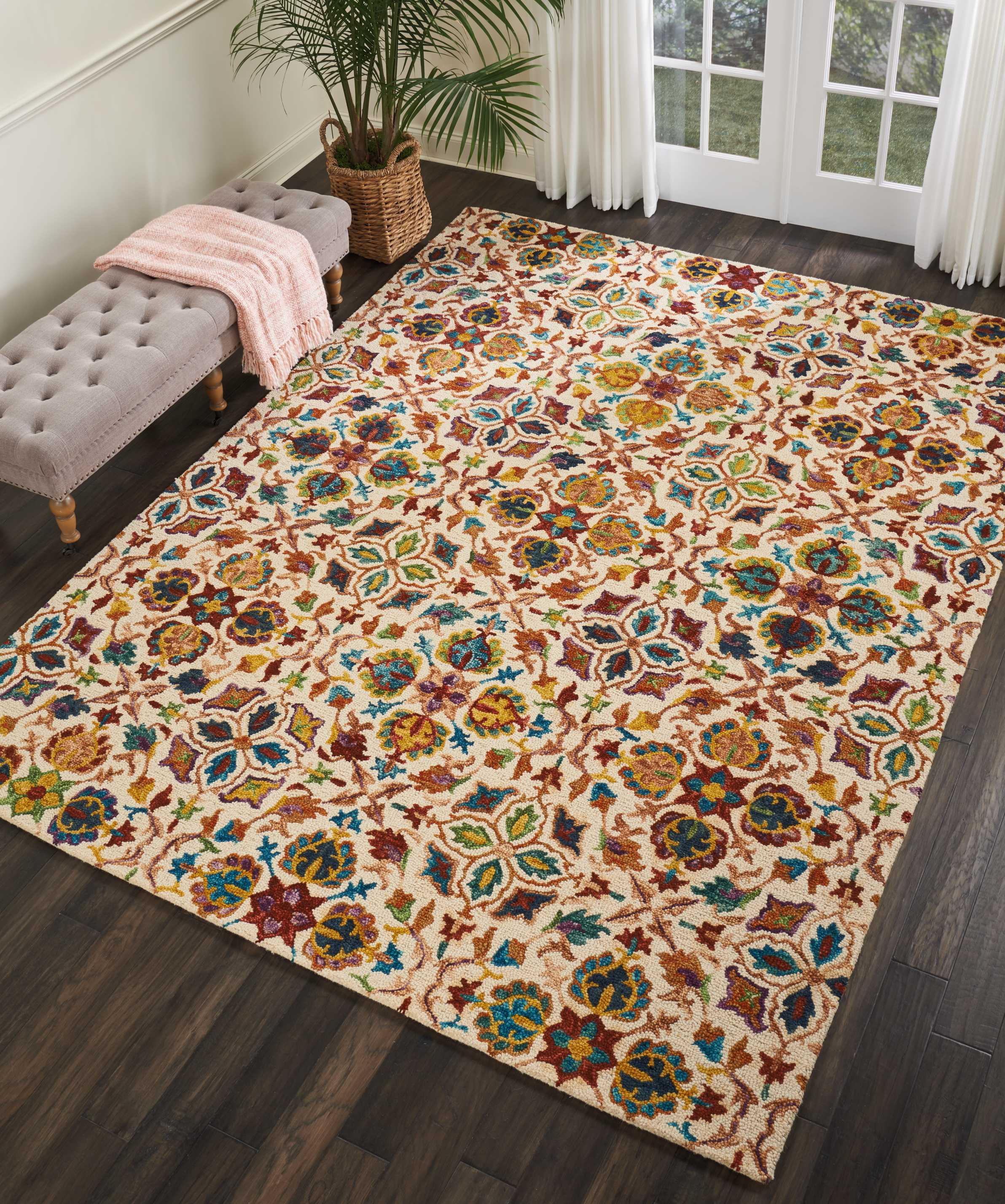 Nourison Vivid Floral Bohemian Ivory 8' x 10'6" Area Rug, (8' x 11')
