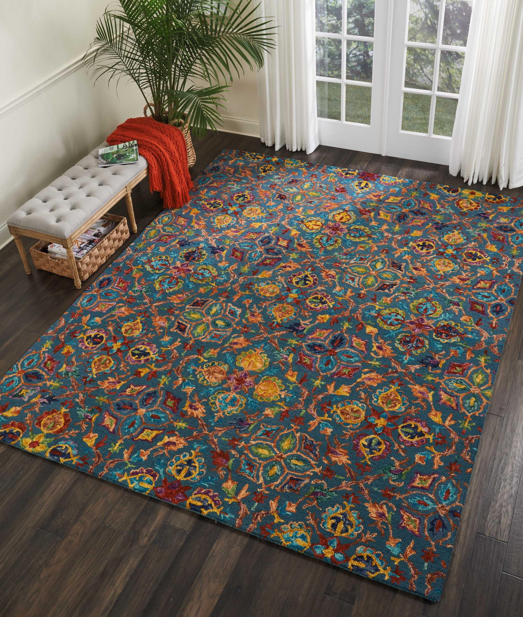 Nourison Vivid Floral Bohemian Teal 8' x 10'6" Area Rug, (8' x 11')