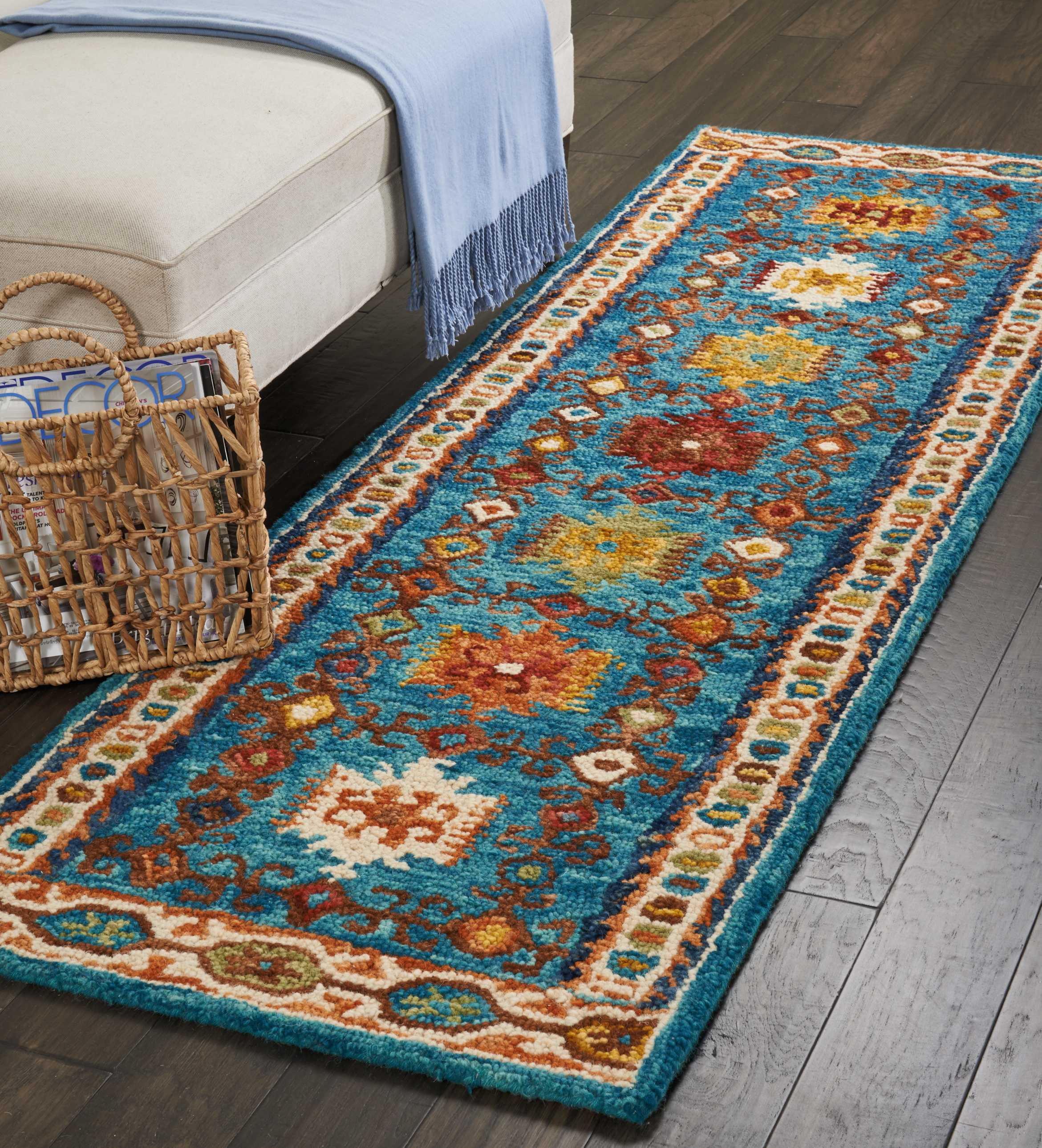 Teal Elegance Hand-Tufted Wool Runner Rug 27" x 90"