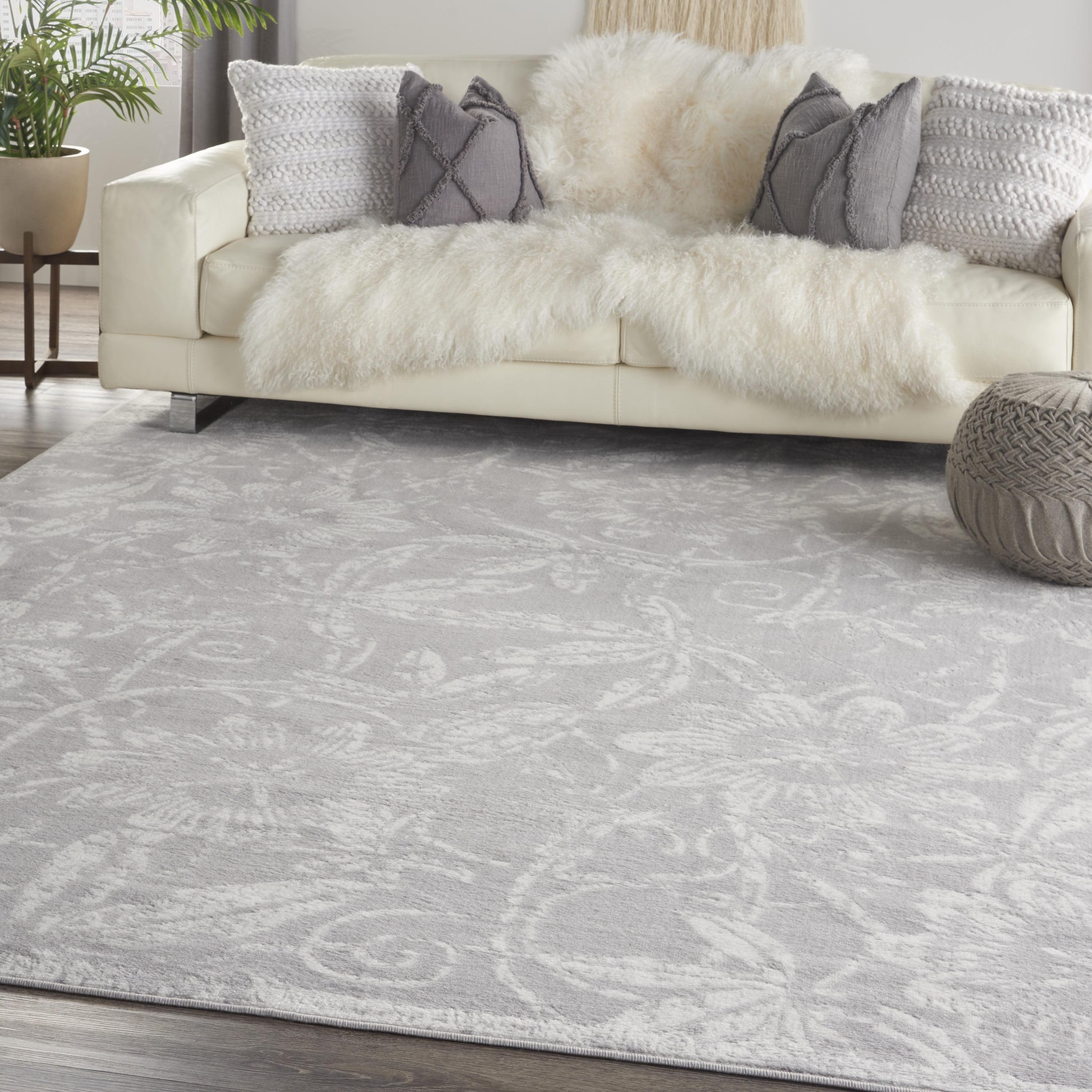 Charming Gray Floral Synthetic 8'4" x 11'6" Area Rug