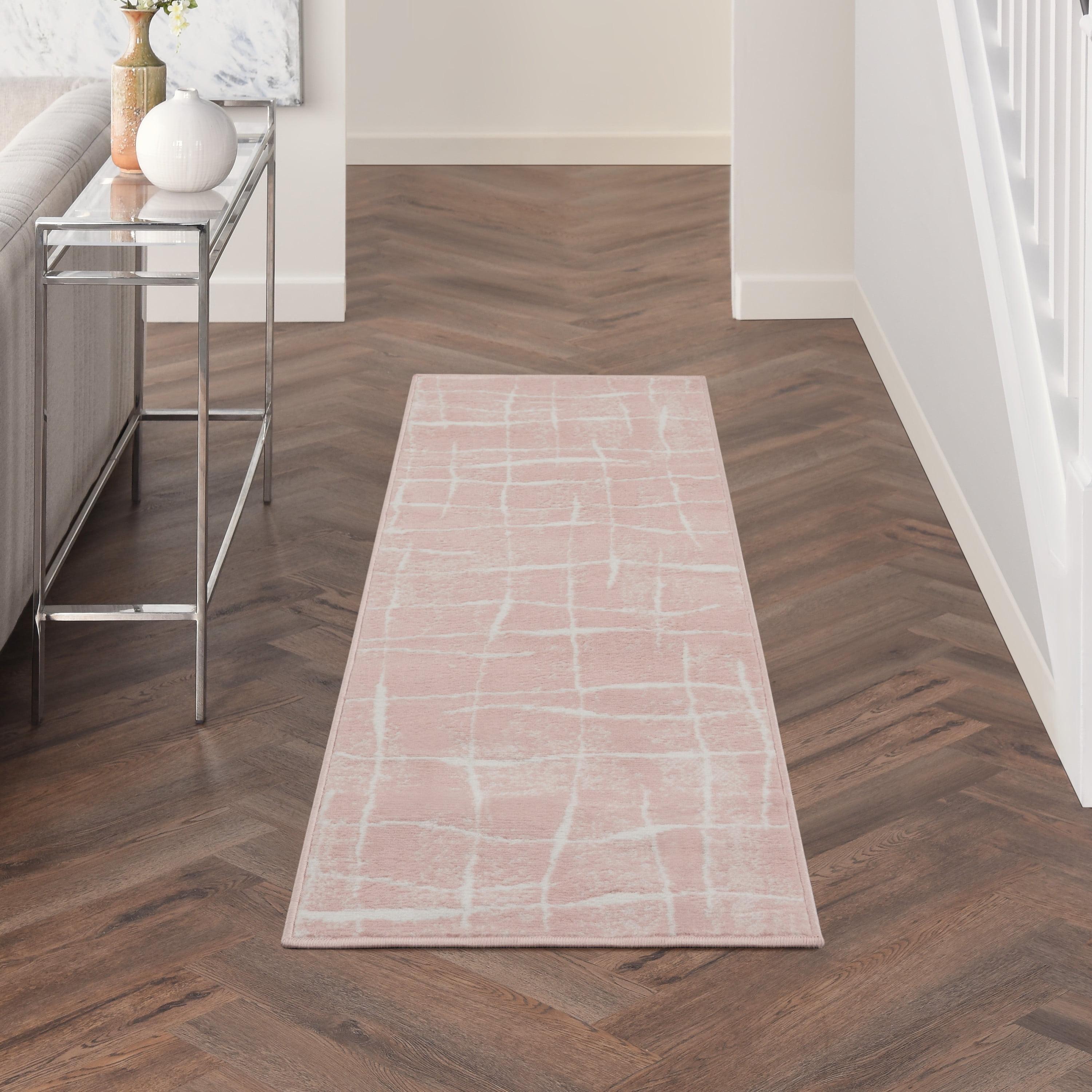 Abstract Pink Ivory Synthetic 2' x 6' Reversible Area Rug