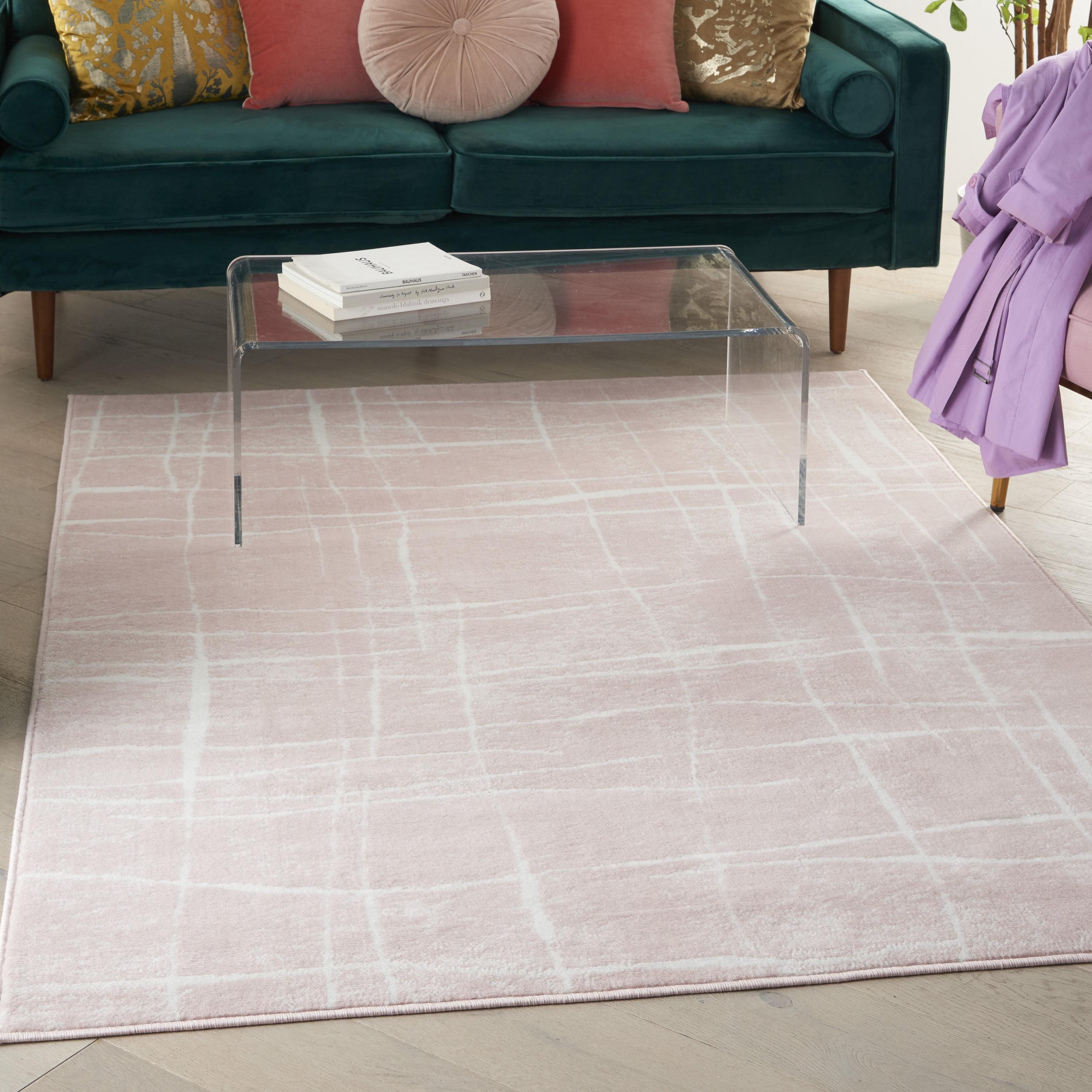 Ivory and Pink Abstract Synthetic 6' x 9' Area Rug