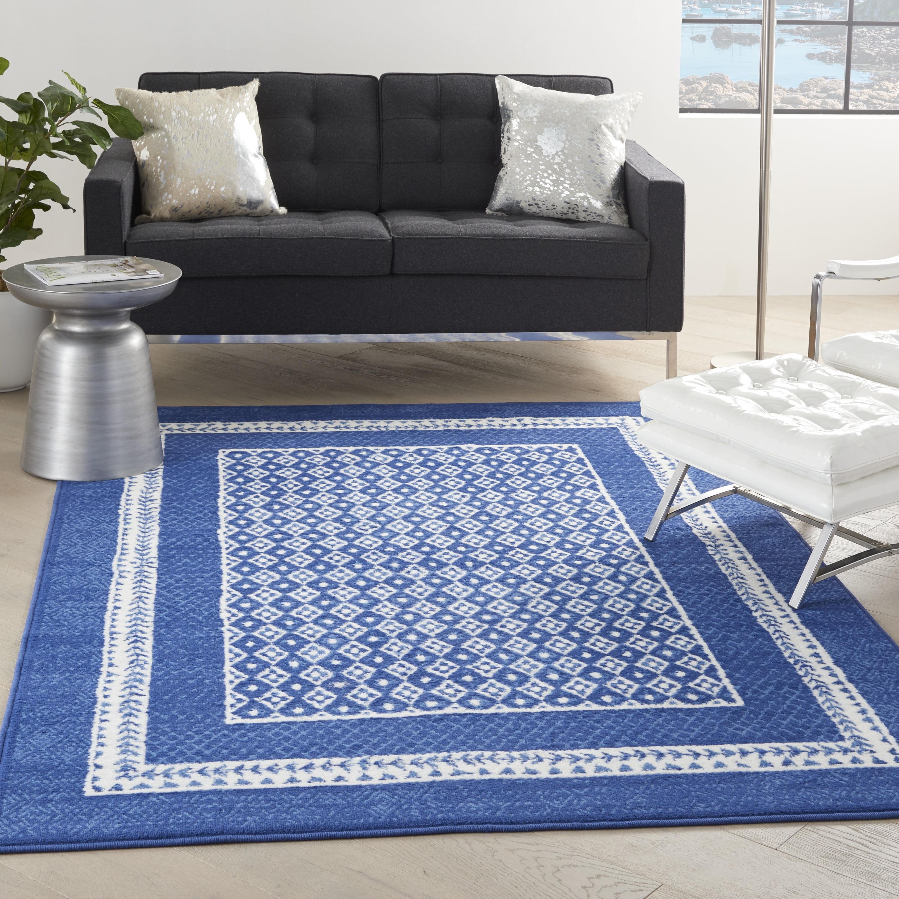 Navy and Ivory Geometric Bohemian 5' x 7' Area Rug