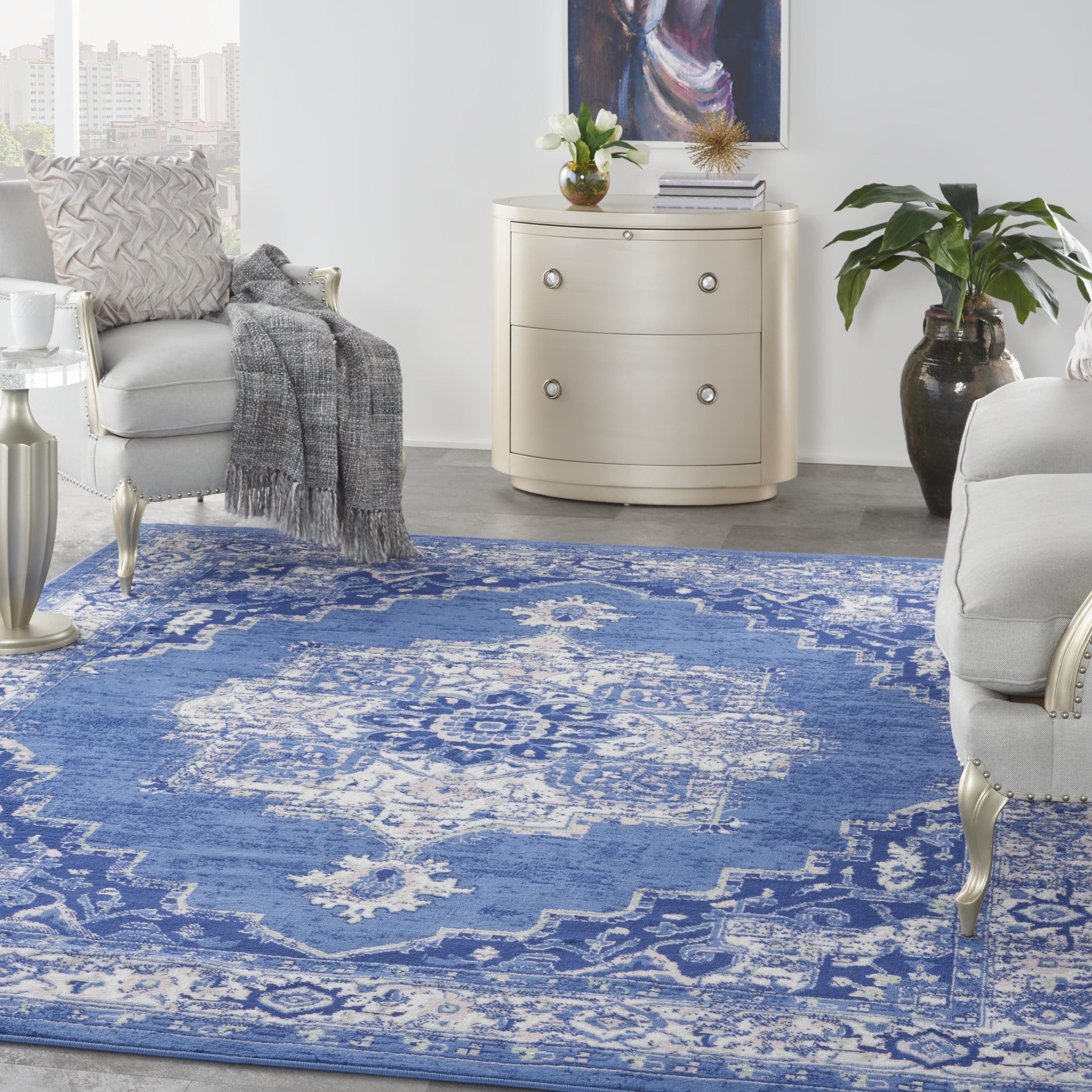 Navy Blue Floral Medallion 8' x 10' Synthetic Area Rug