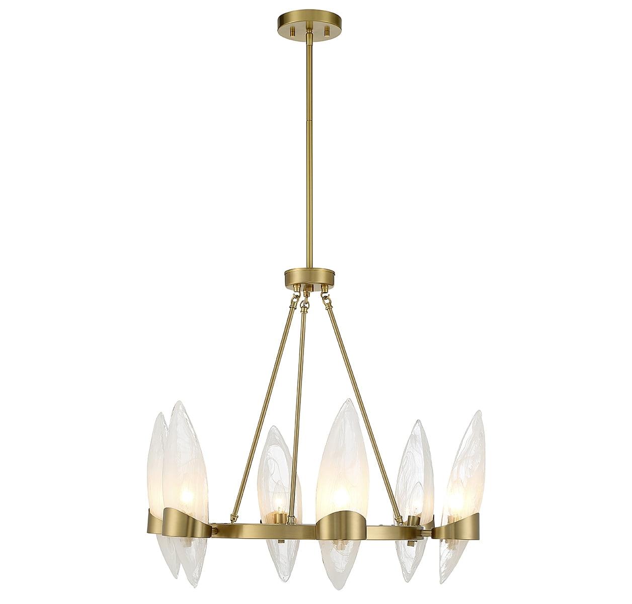 Nouvel Warm Brass 6-Light Chandelier with Handmade Glass Shades