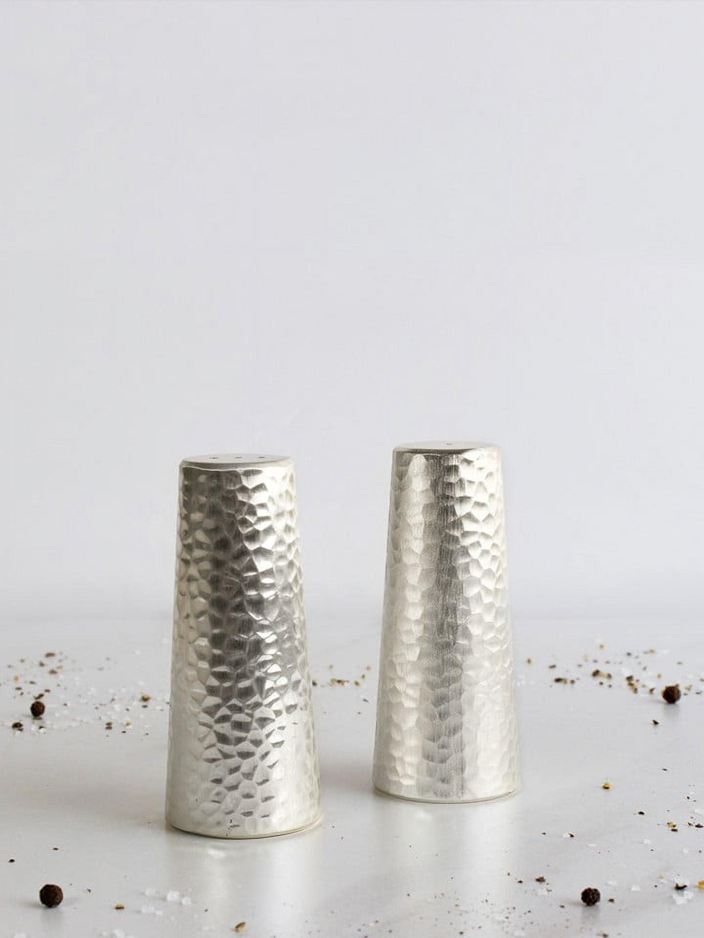 Matte Silver Hammered Salt and Pepper Shaker Set