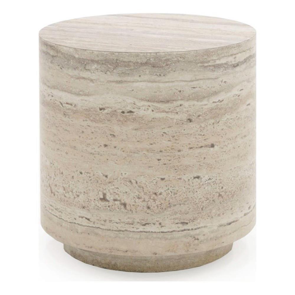 Modern Travertine Grey Round End Table