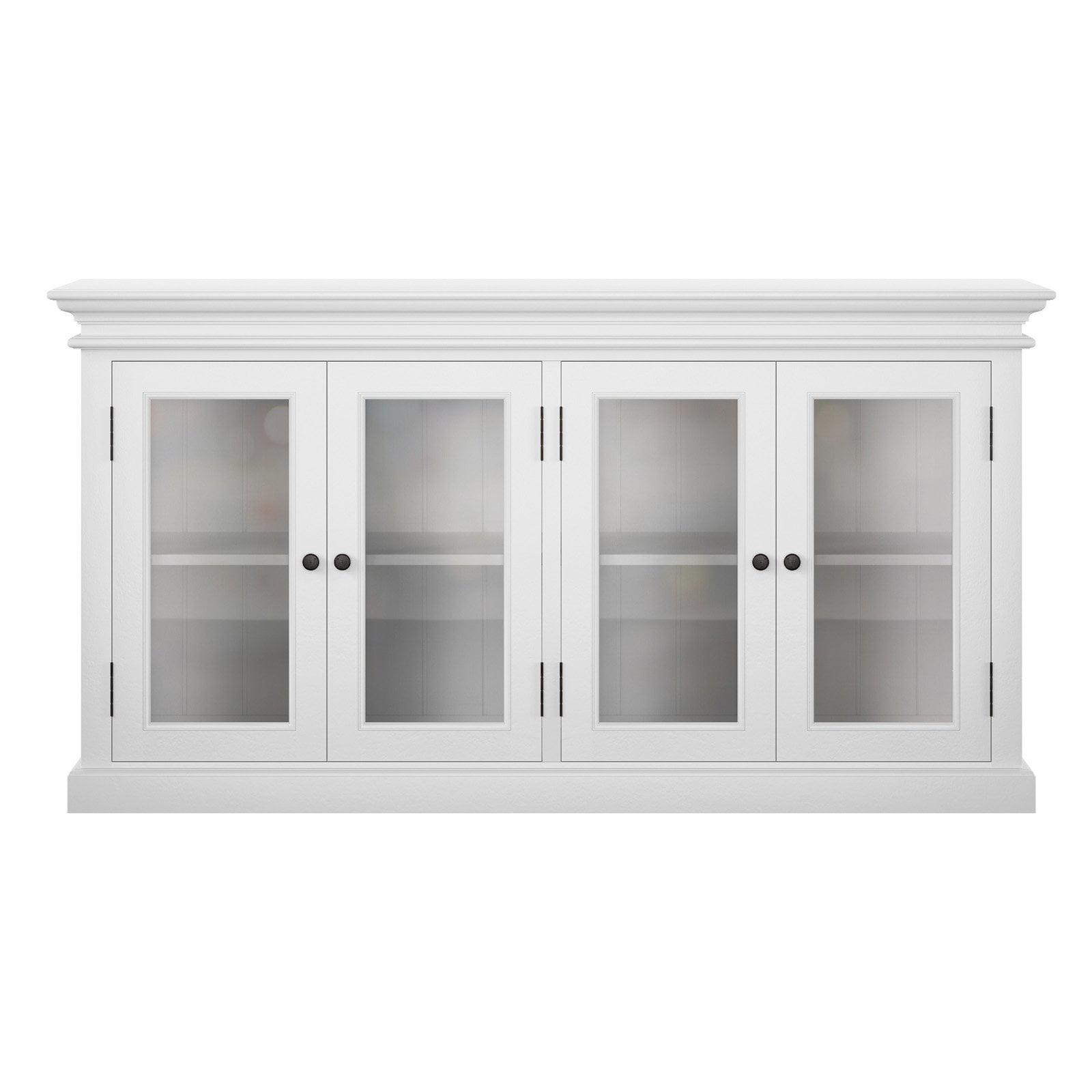 Halifax Classic White Buffet with Glass Showcase Doors and Brass Hardware