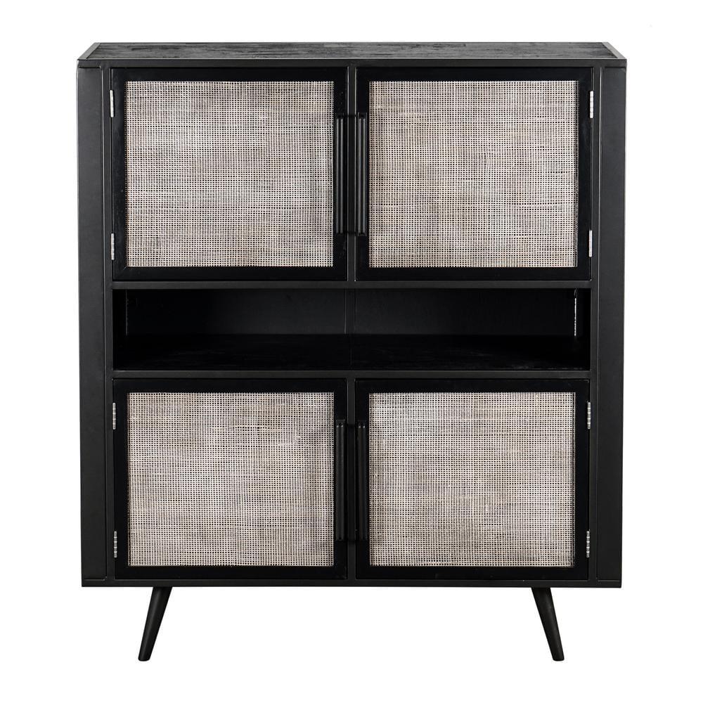 NovaSolo Nordic Mindi Rattan 4-Doors Buffet/Sideboard in Nordic Black