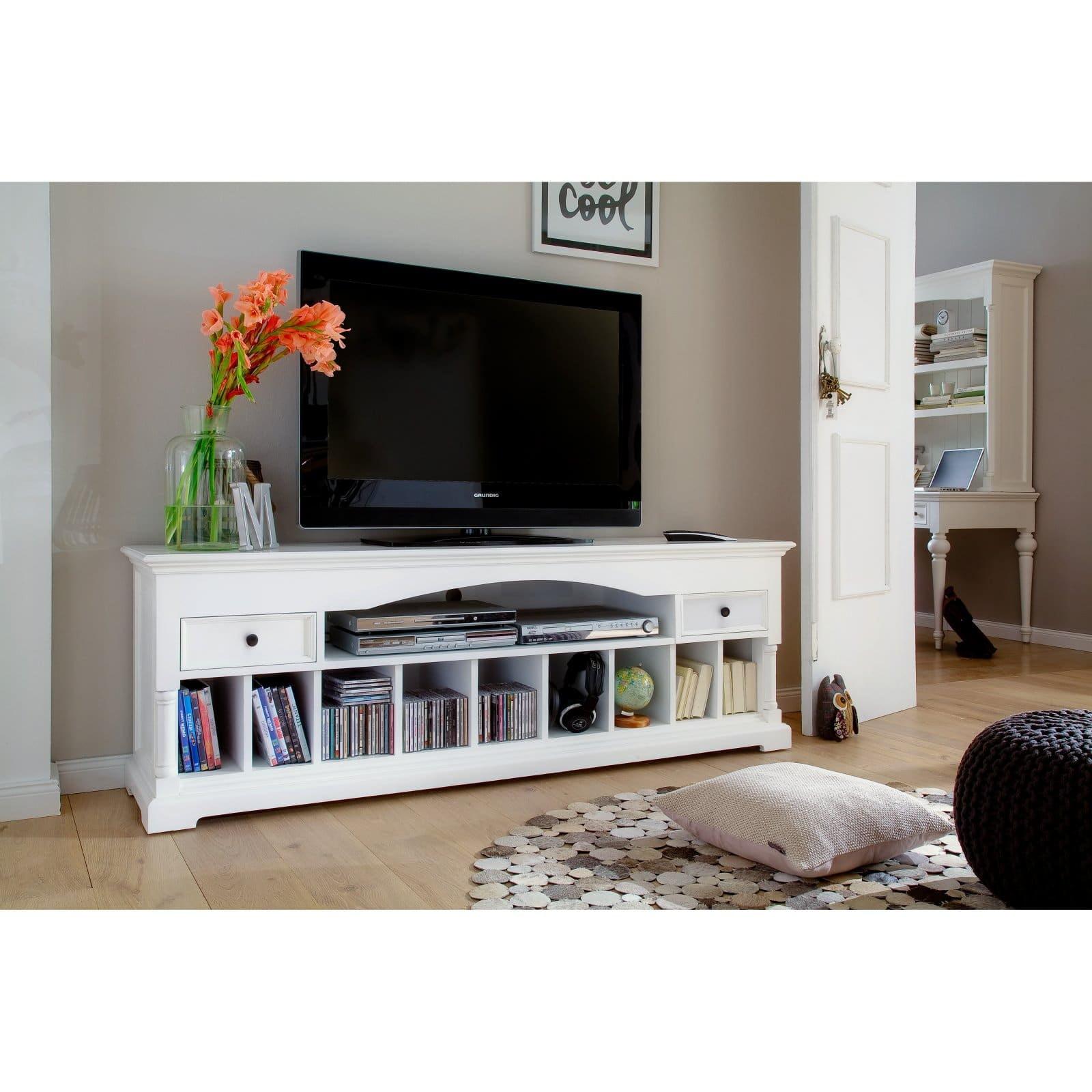 Provence Grand White Mahogany Media Console with Brass Hardware