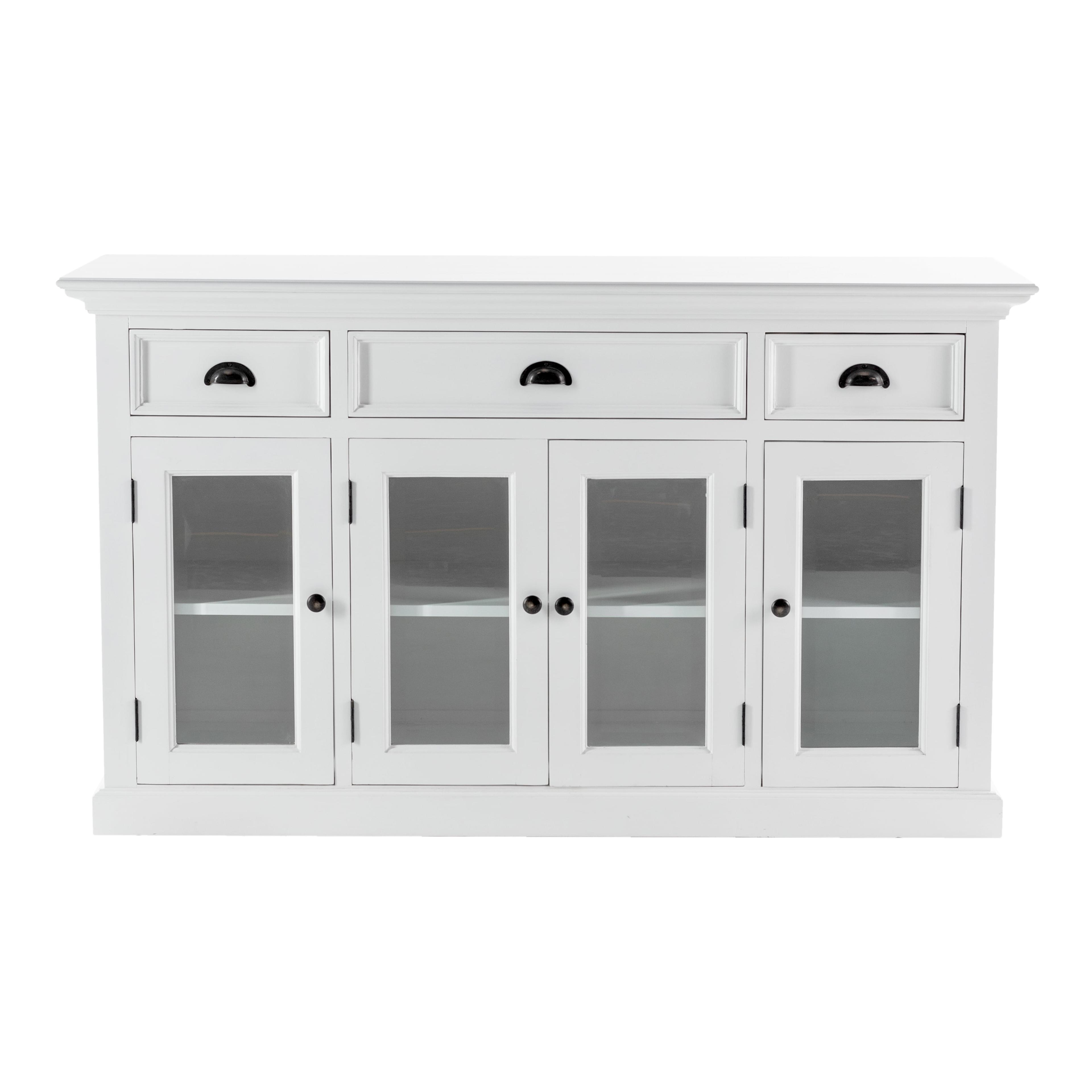 White Mahogany Buffet with Glass Doors and Drawers