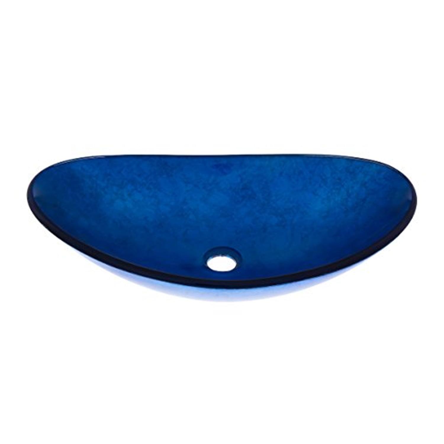 Azure Blue Oval Glass Vessel Sink with Oil Rubbed Bronze Drain