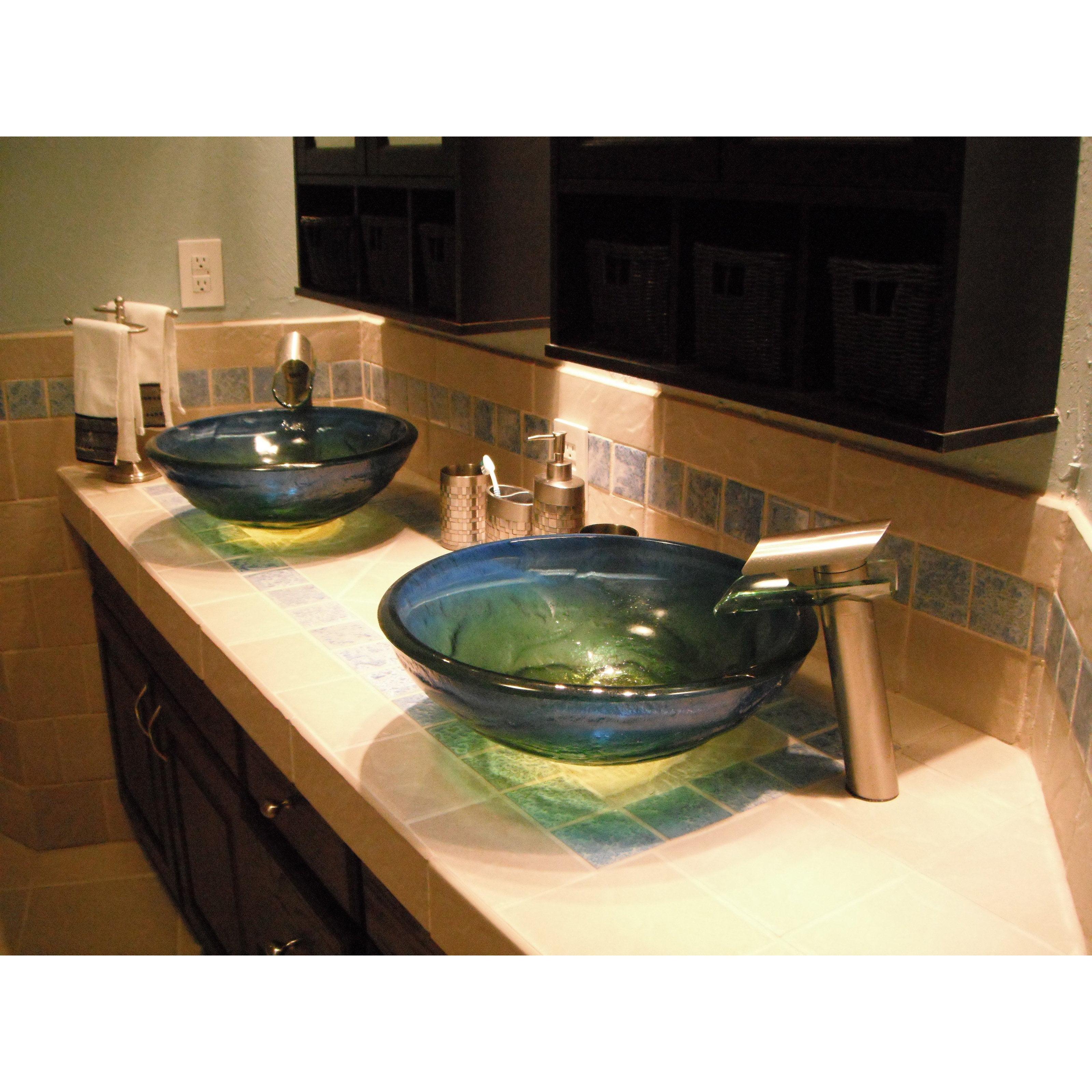 Mare 19'' Blue and Green Glass Round Vessel Sink