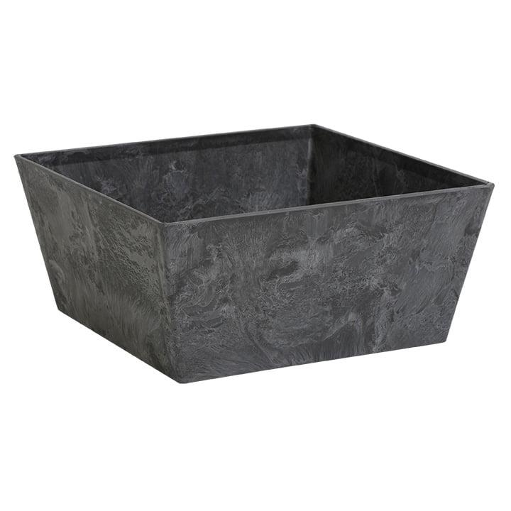 Ella 12-Inch Black Low Square Plastic and Stone Planter