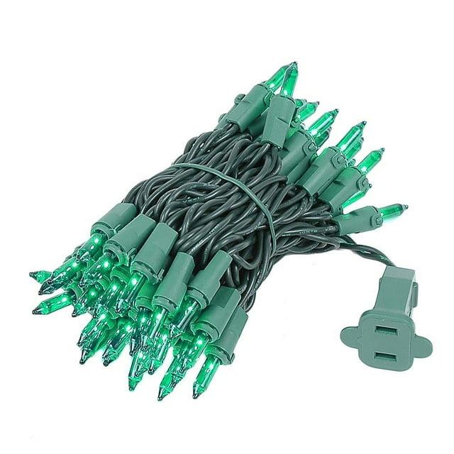 Novelty Lights 11 Feet 50 Bulbs Incandescent Mini Lights, Green on Green Wire with 2.5" Spacing, UL Listed for Indoor/Outdoor Use, Connectable